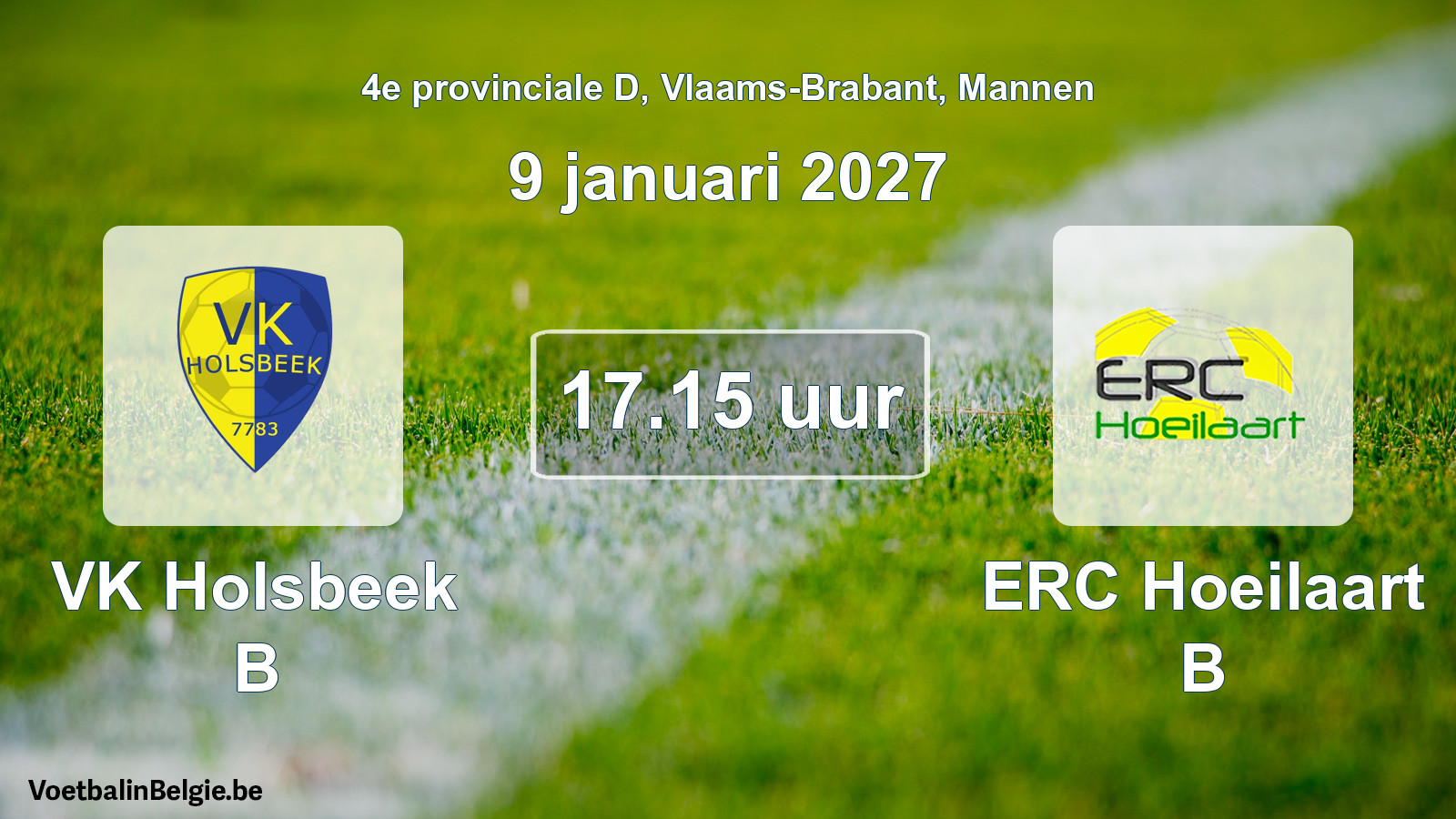 Match prévu football hommes: VK Holsbeek B - ERC Hoeilaart B (9 janvier 2027)
