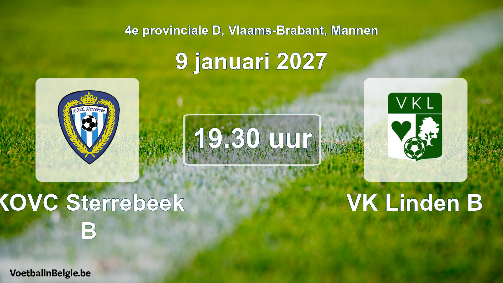Geplande wedstrijd mannenvoetbal: KOVC Sterrebeek B - VK Linden B (9 januari 2027)