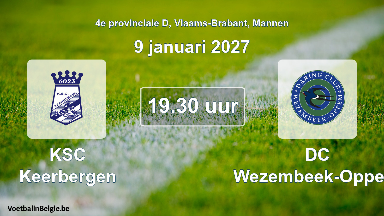 Geplande wedstrijd mannenvoetbal: KSC Keerbergen - DC Wezembeek-Oppem (9 januari 2027)