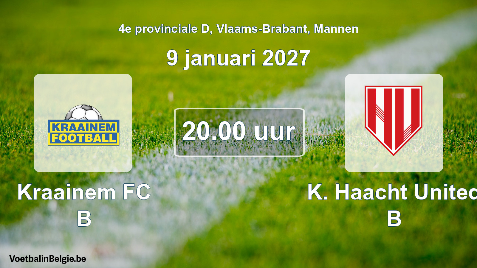 Geplande wedstrijd mannenvoetbal: Kraainem FC B - K. Haacht United B (9 januari 2027)