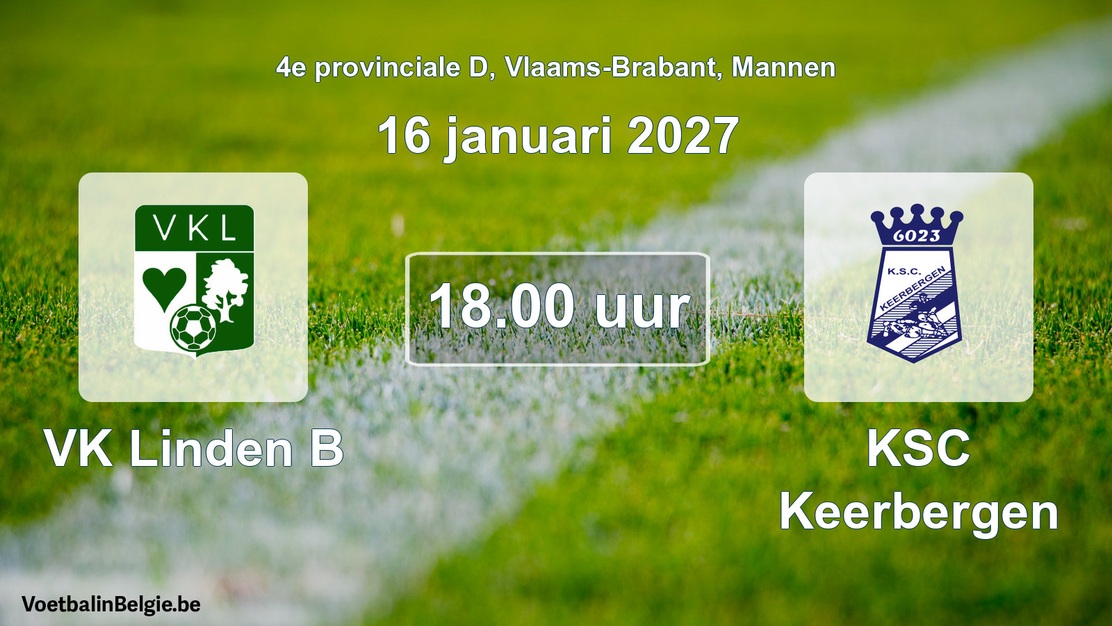 Geplande wedstrijd mannenvoetbal: VK Linden B - KSC Keerbergen (16 januari 2027)