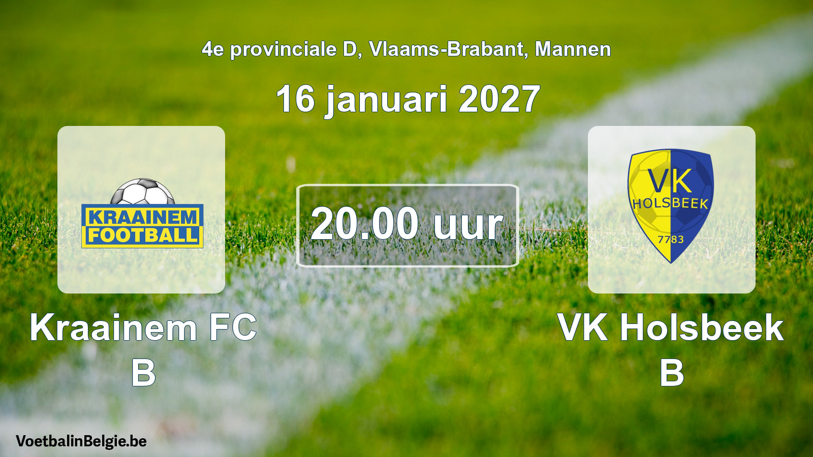 Geplande wedstrijd mannenvoetbal: Kraainem FC B - VK Holsbeek B (16 januari 2027)