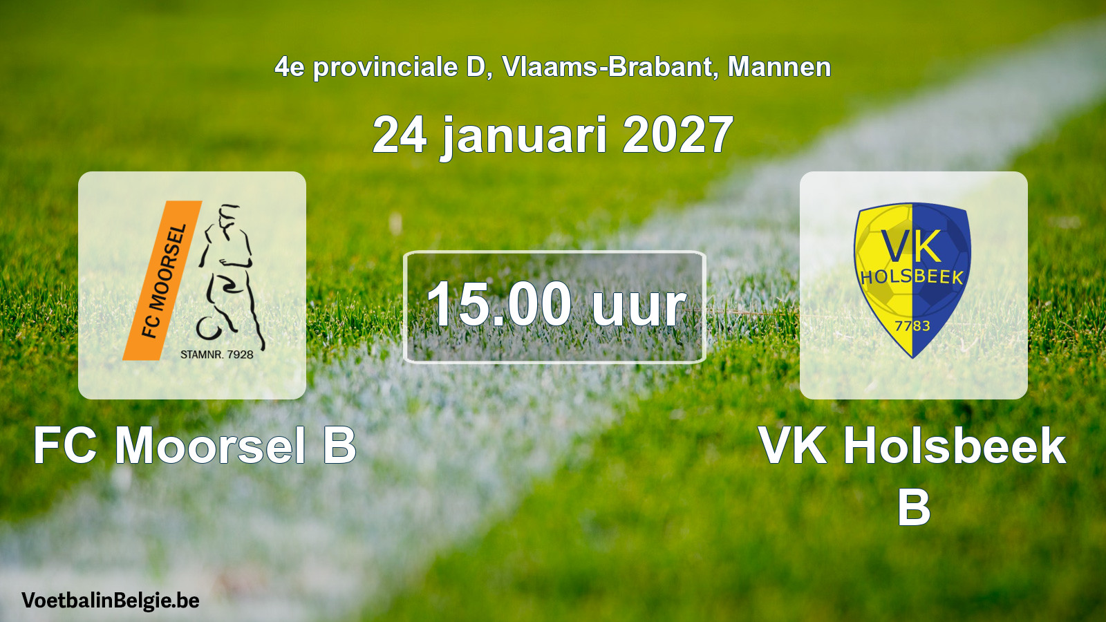 Geplande wedstrijd mannenvoetbal: FC Moorsel B - VK Holsbeek B (24 januari 2027)