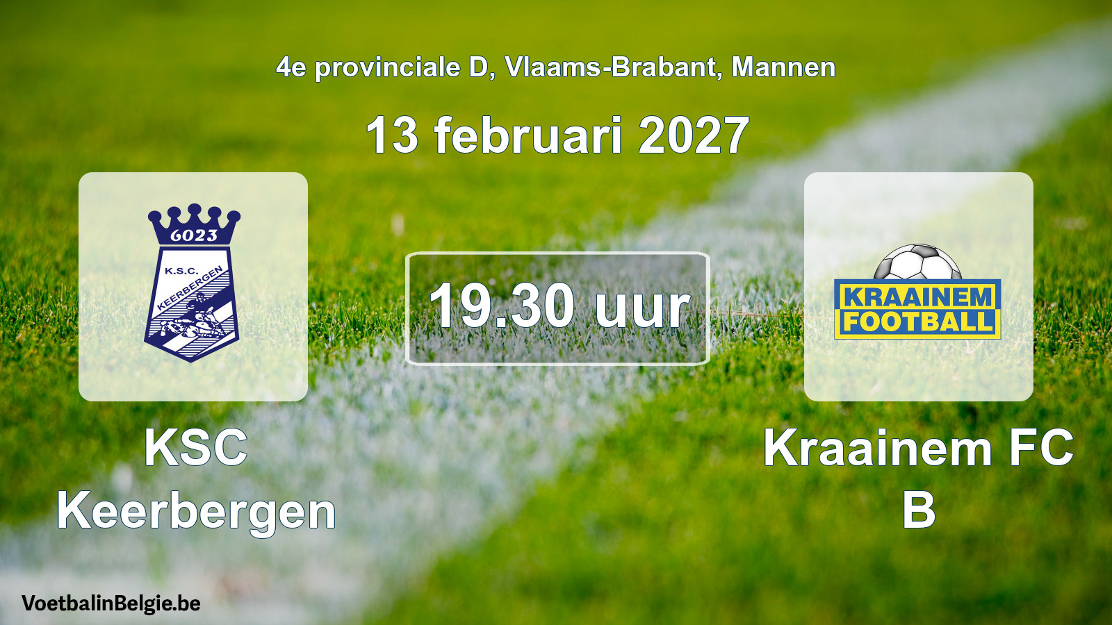 Geplande wedstrijd mannenvoetbal: KSC Keerbergen - Kraainem FC B (13 februari 2027)