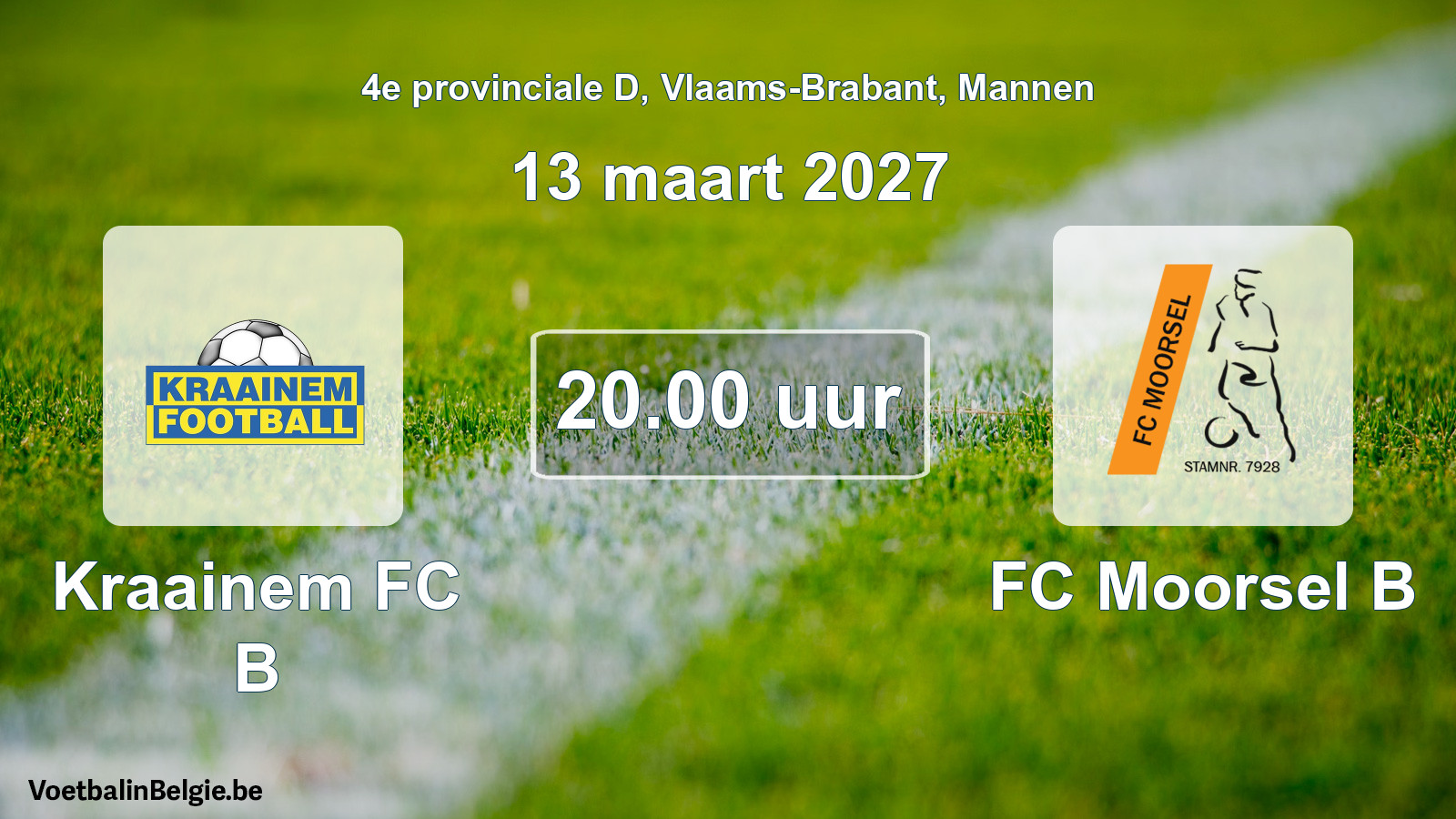 Geplande wedstrijd mannenvoetbal: Kraainem FC B - FC Moorsel B (13 maart 2027)