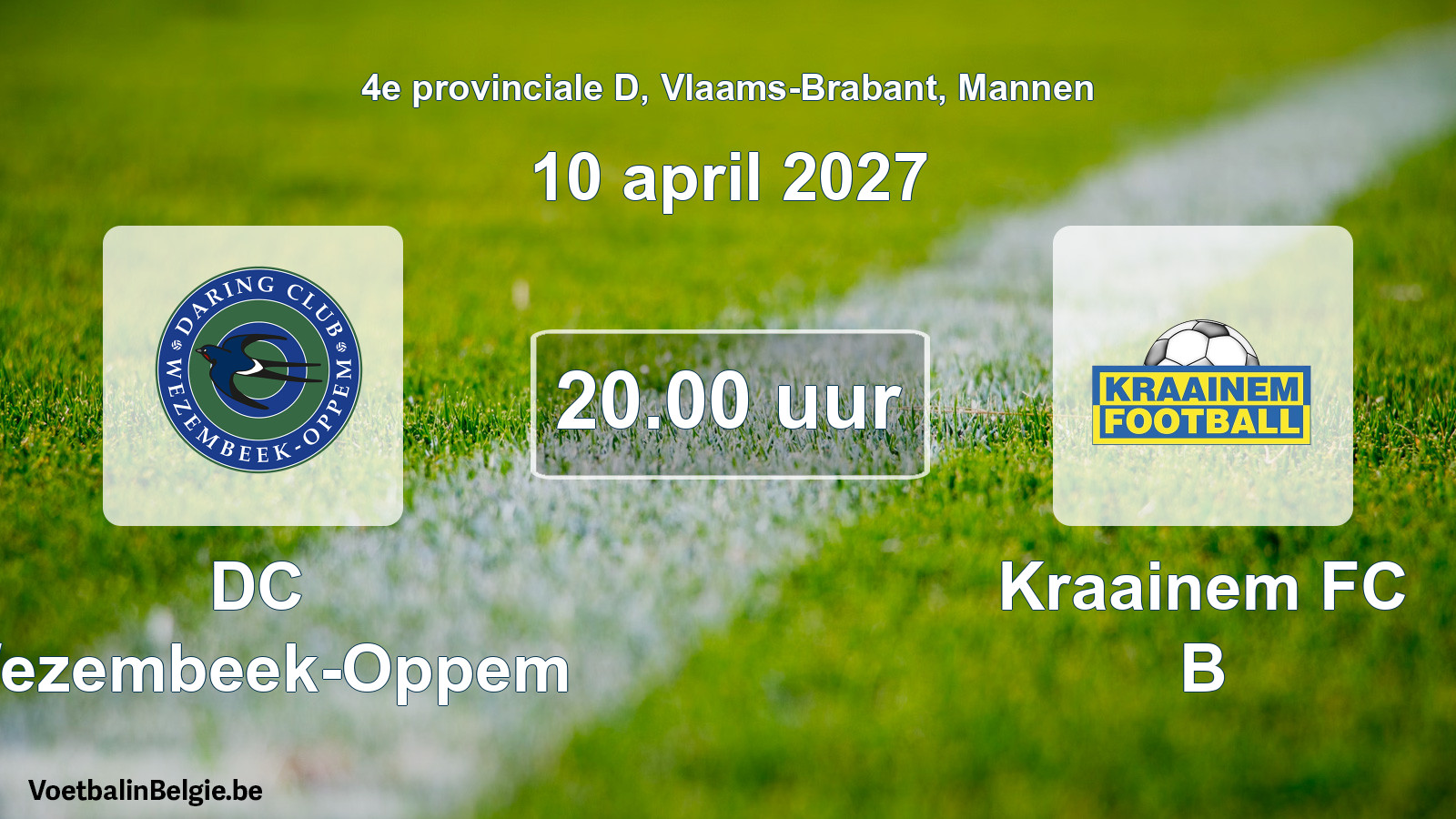 Geplande wedstrijd mannenvoetbal: DC Wezembeek-Oppem - Kraainem FC B (10 april 2027)