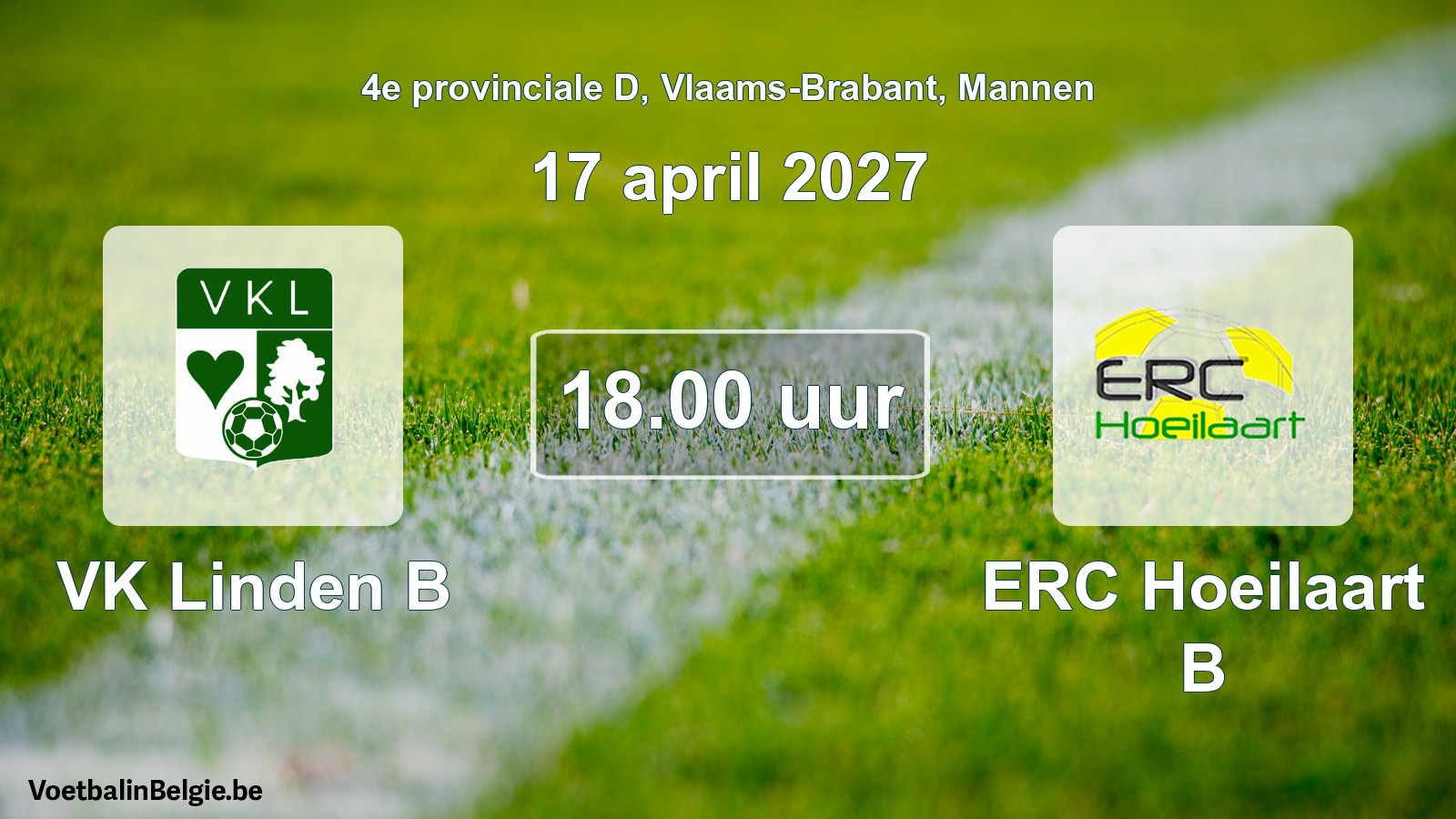 Geplande wedstrijd mannenvoetbal: VK Linden B - ERC Hoeilaart B (17 april 2027)