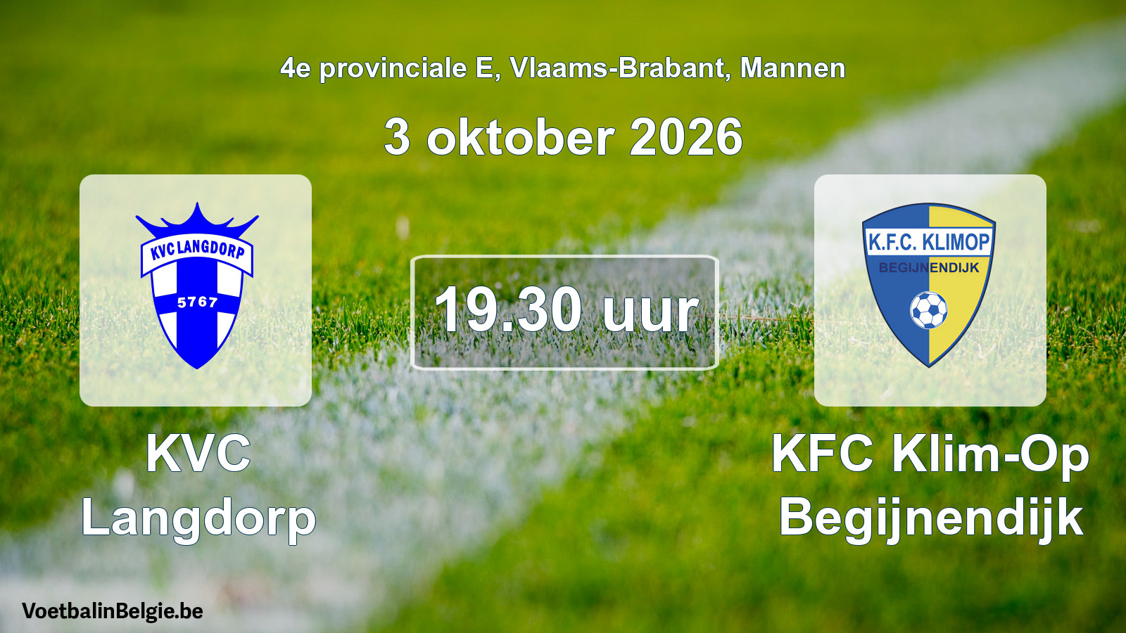 Geplande wedstrijd mannenvoetbal: KVC Langdorp - KFC Klim-Op Begijnendijk (3 oktober 2026)
