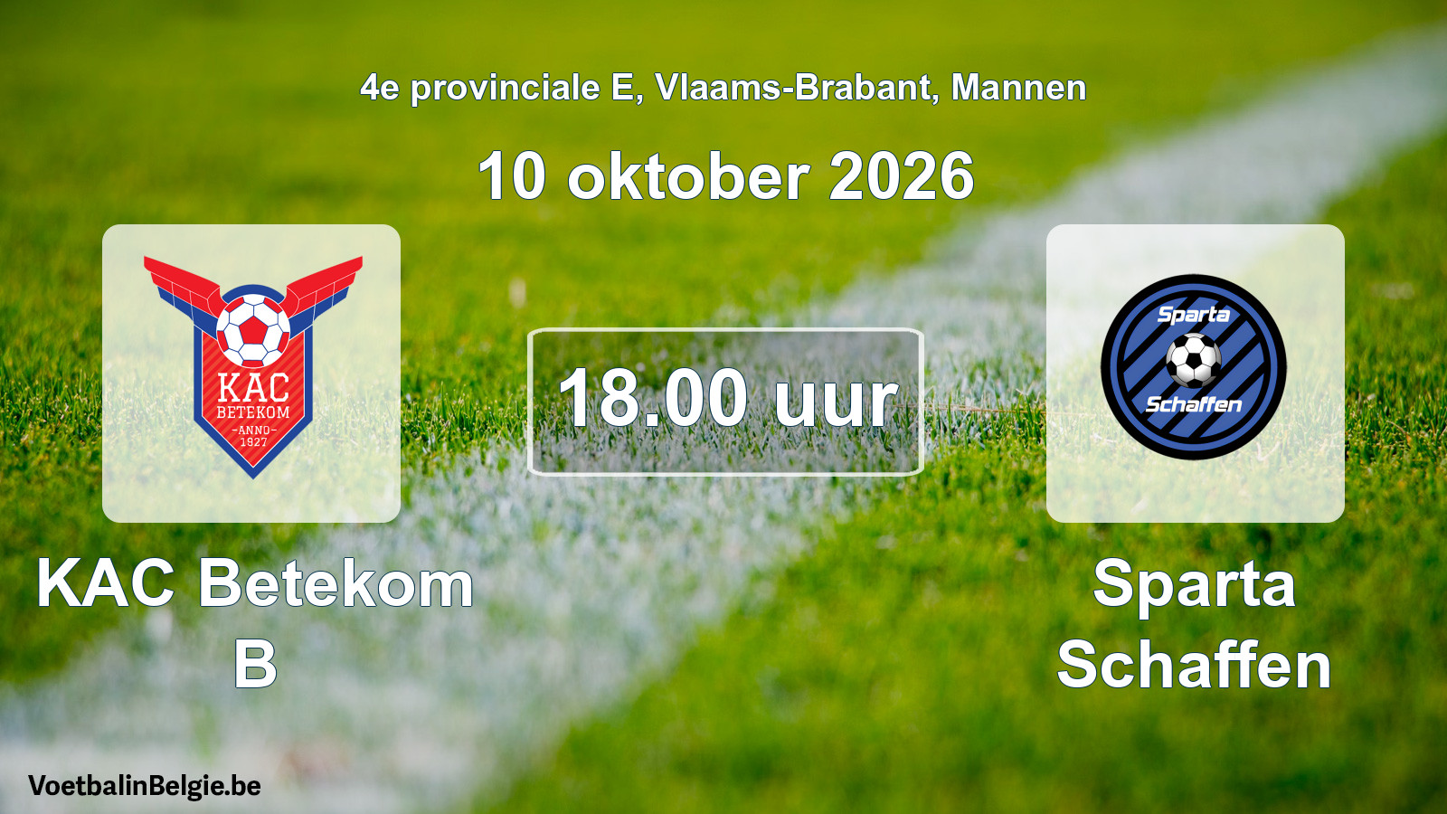 Geplande wedstrijd mannenvoetbal: KAC Betekom B - Sparta Schaffen (10 oktober 2026)