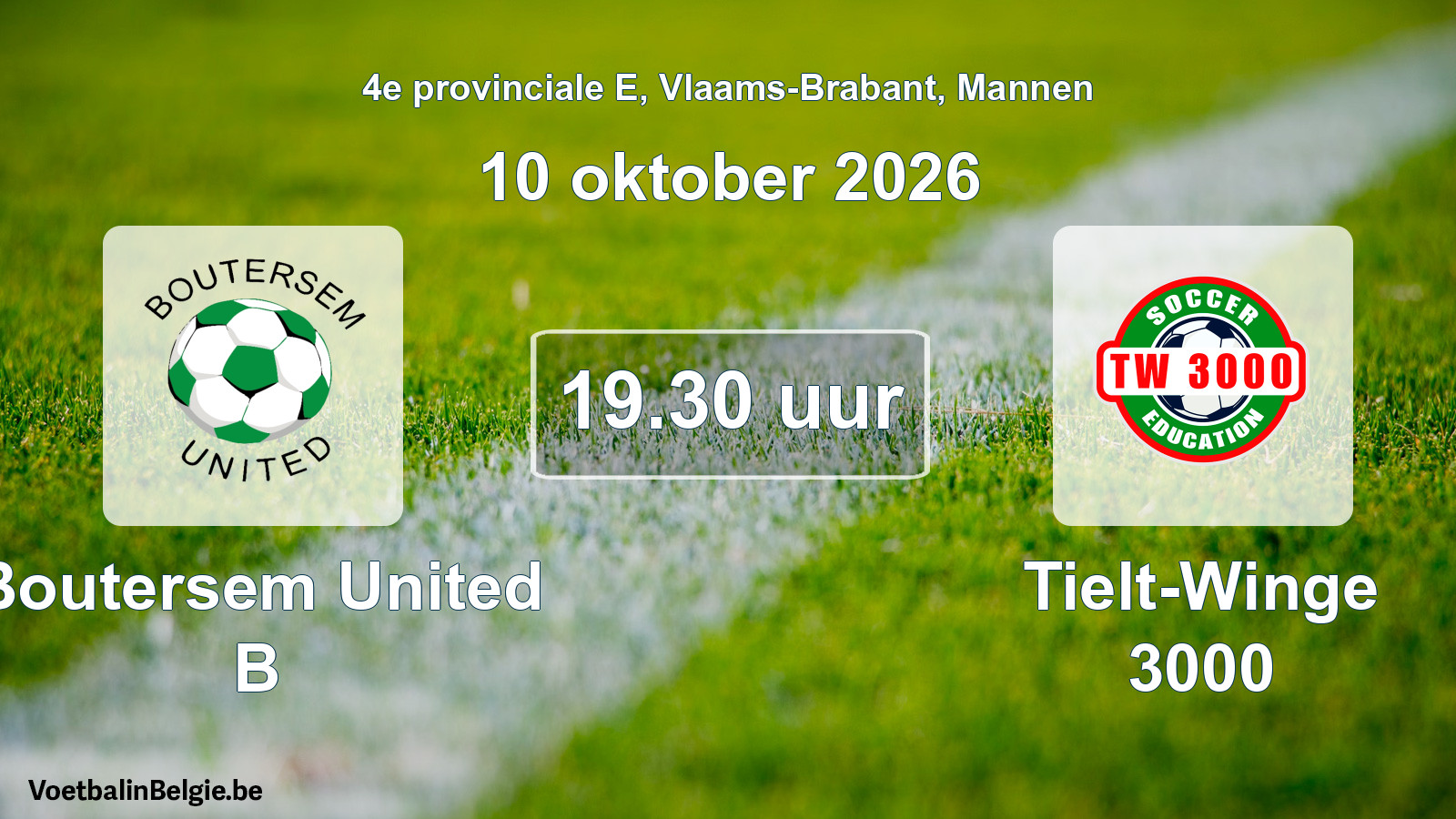 Geplande wedstrijd mannenvoetbal: Boutersem United B - Tielt-Winge 3000 (10 oktober 2026)
