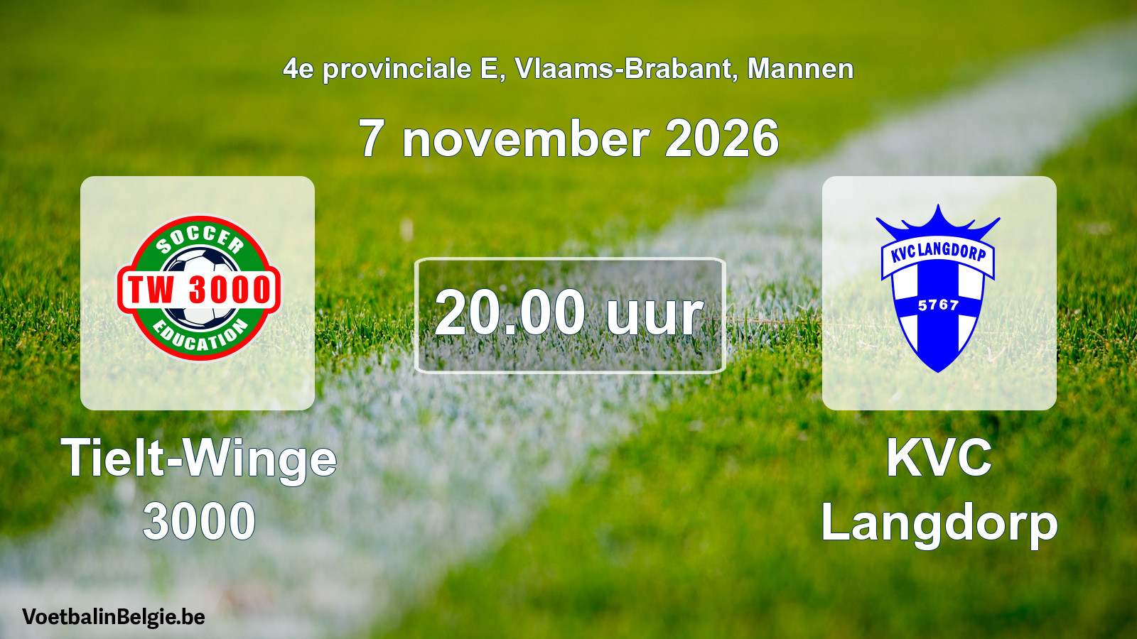 Geplande wedstrijd mannenvoetbal: Tielt-Winge 3000 - KVC Langdorp (7 november 2026)