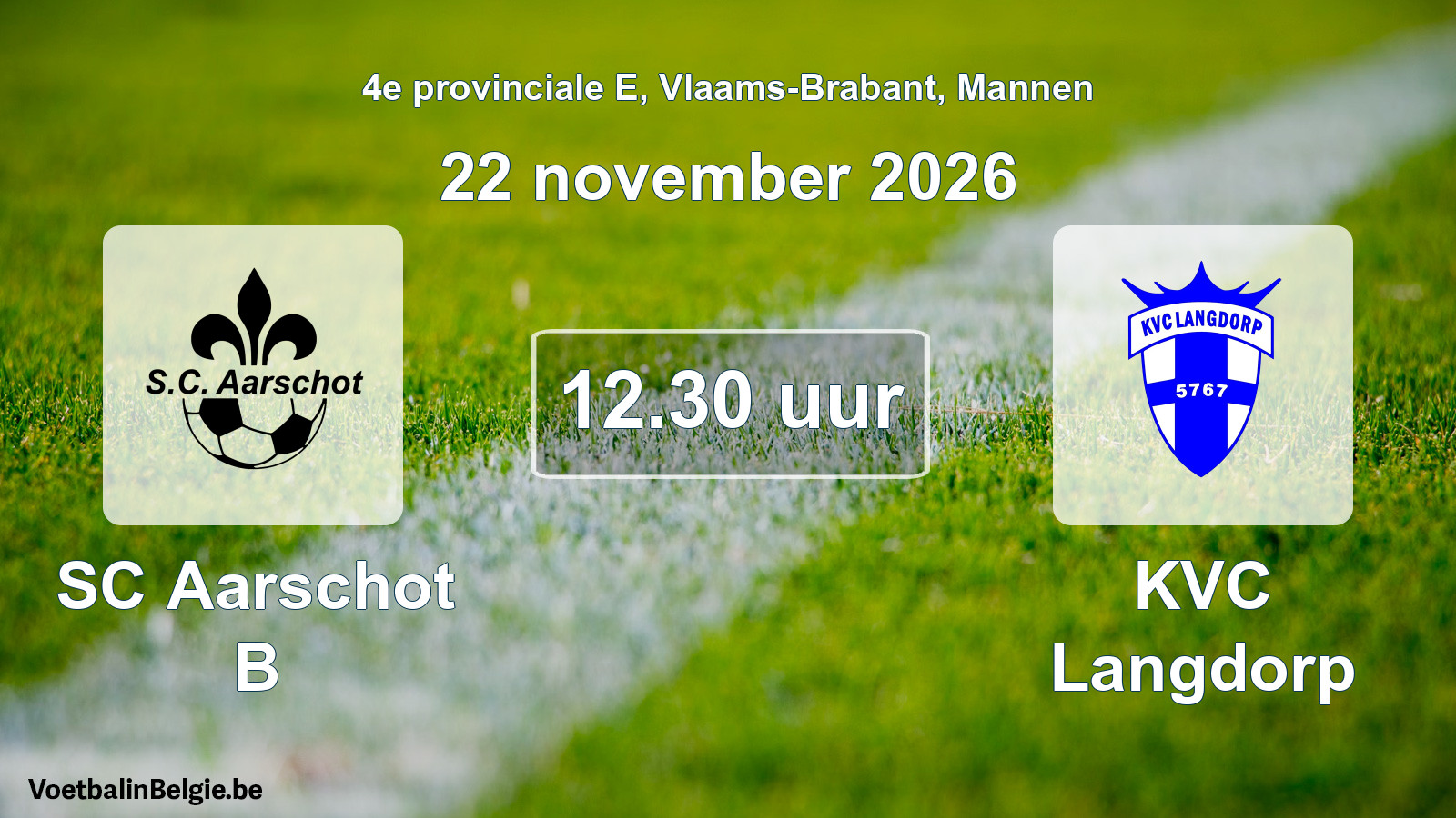 Geplande wedstrijd mannenvoetbal: SC Aarschot B - KVC Langdorp (22 november 2026)