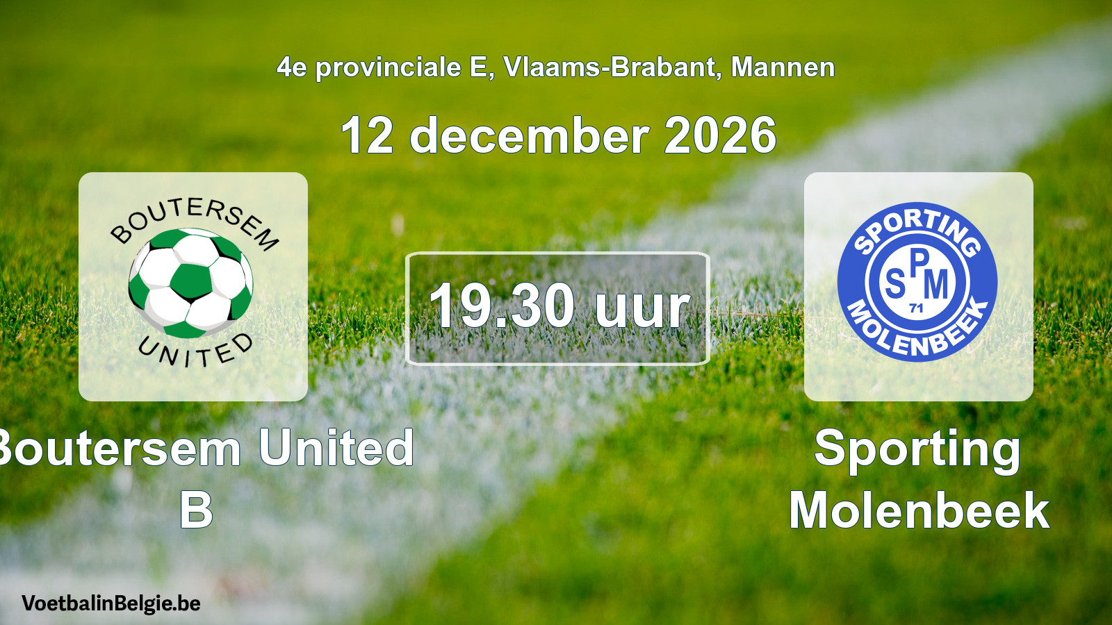 Geplande wedstrijd mannenvoetbal: Boutersem United B - Sporting Molenbeek (12 december 2026)