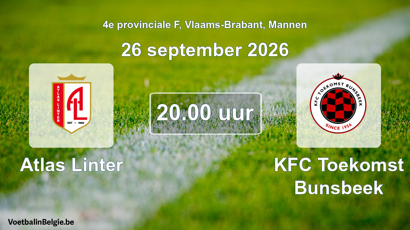 Geplande wedstrijd mannenvoetbal: Atlas Linter - KFC Toekomst Bunsbeek (26 september 2026)