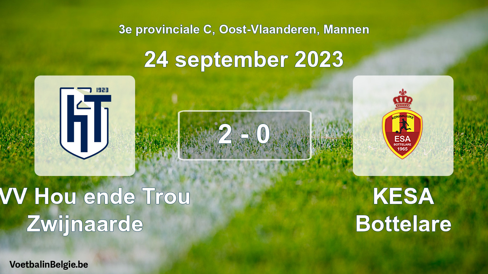 Gespeelde wedstrijd mannenvoetbal: KVV Hou ende Trou Zwijnaarde - KESA Bottelare 2 - 0 (24 september 2023)
