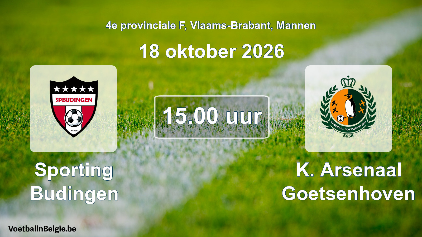 Geplande wedstrijd mannenvoetbal: Sporting Budingen - K. Arsenaal Goetsenhoven (18 oktober 2026)