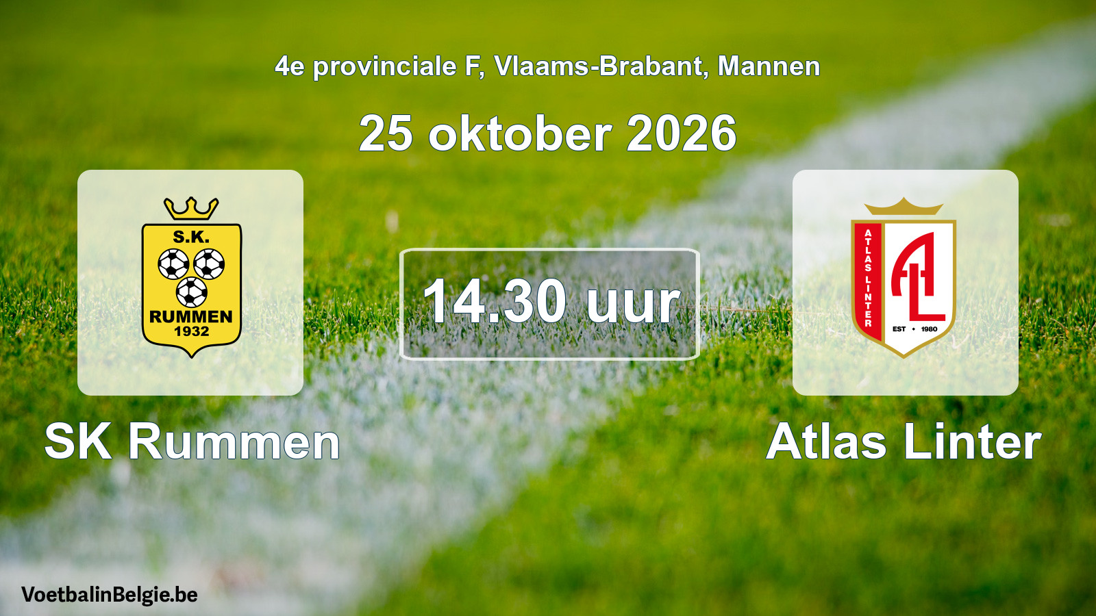 Match prévu football hommes: SK Rummen - Atlas Linter (25 octobre 2026)