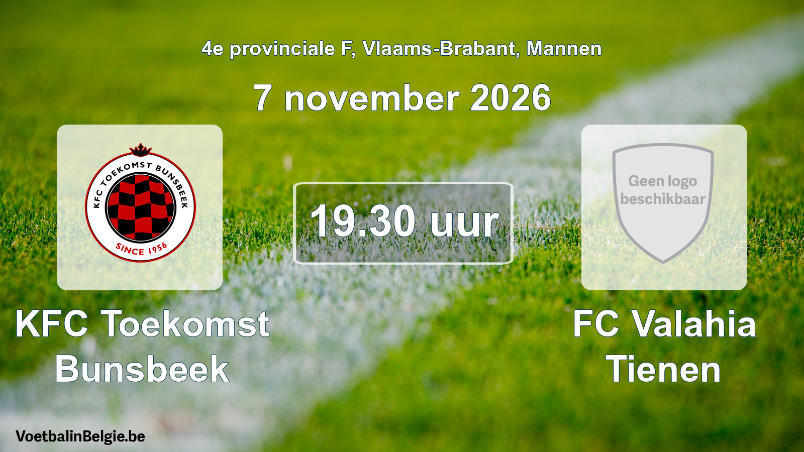 Geplande wedstrijd mannenvoetbal: KFC Toekomst Bunsbeek - FC Valahia Tienen (7 november 2026)
