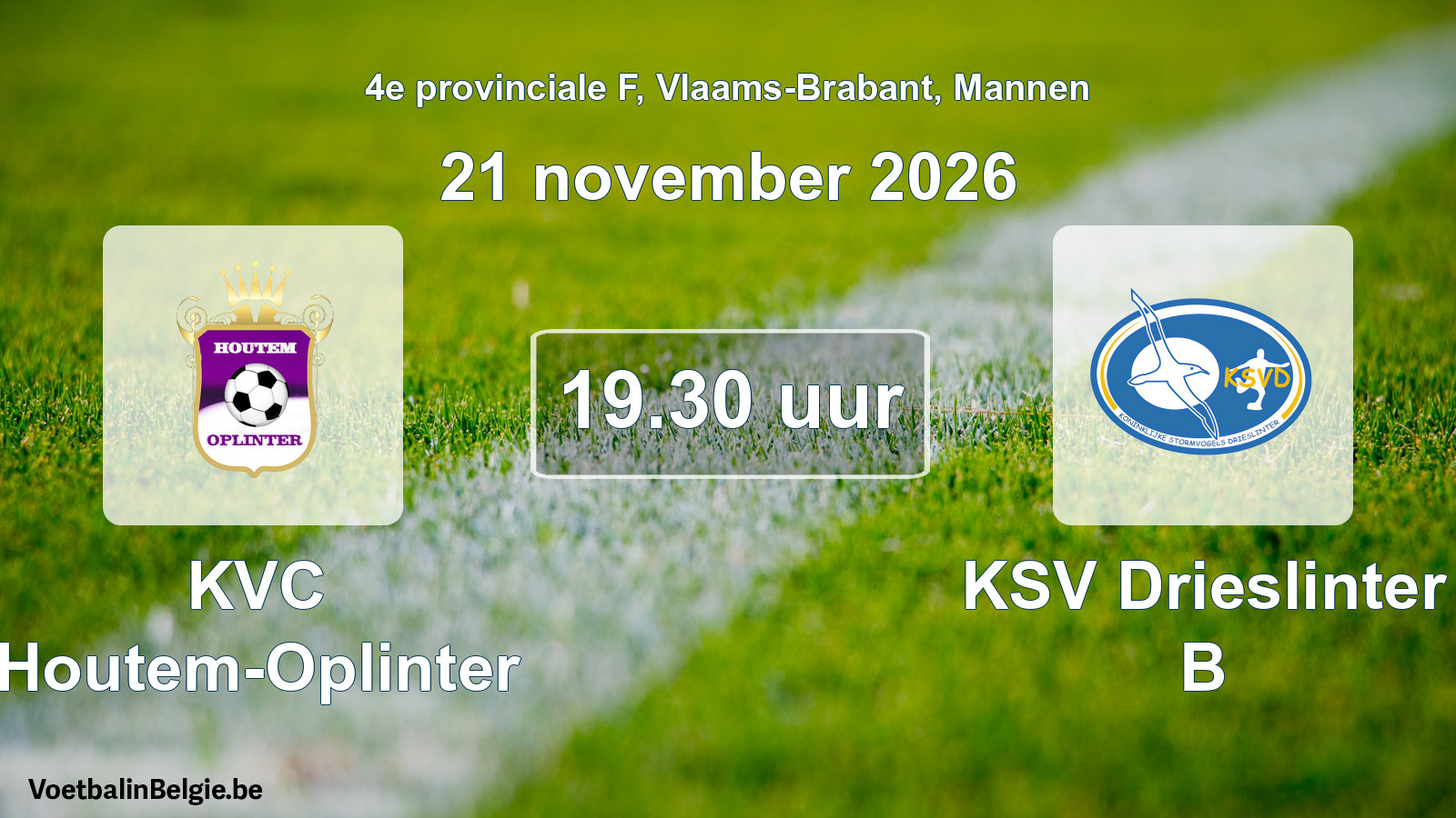 Geplande wedstrijd mannenvoetbal: KVC Houtem-Oplinter - KSV Drieslinter B (21 november 2026)