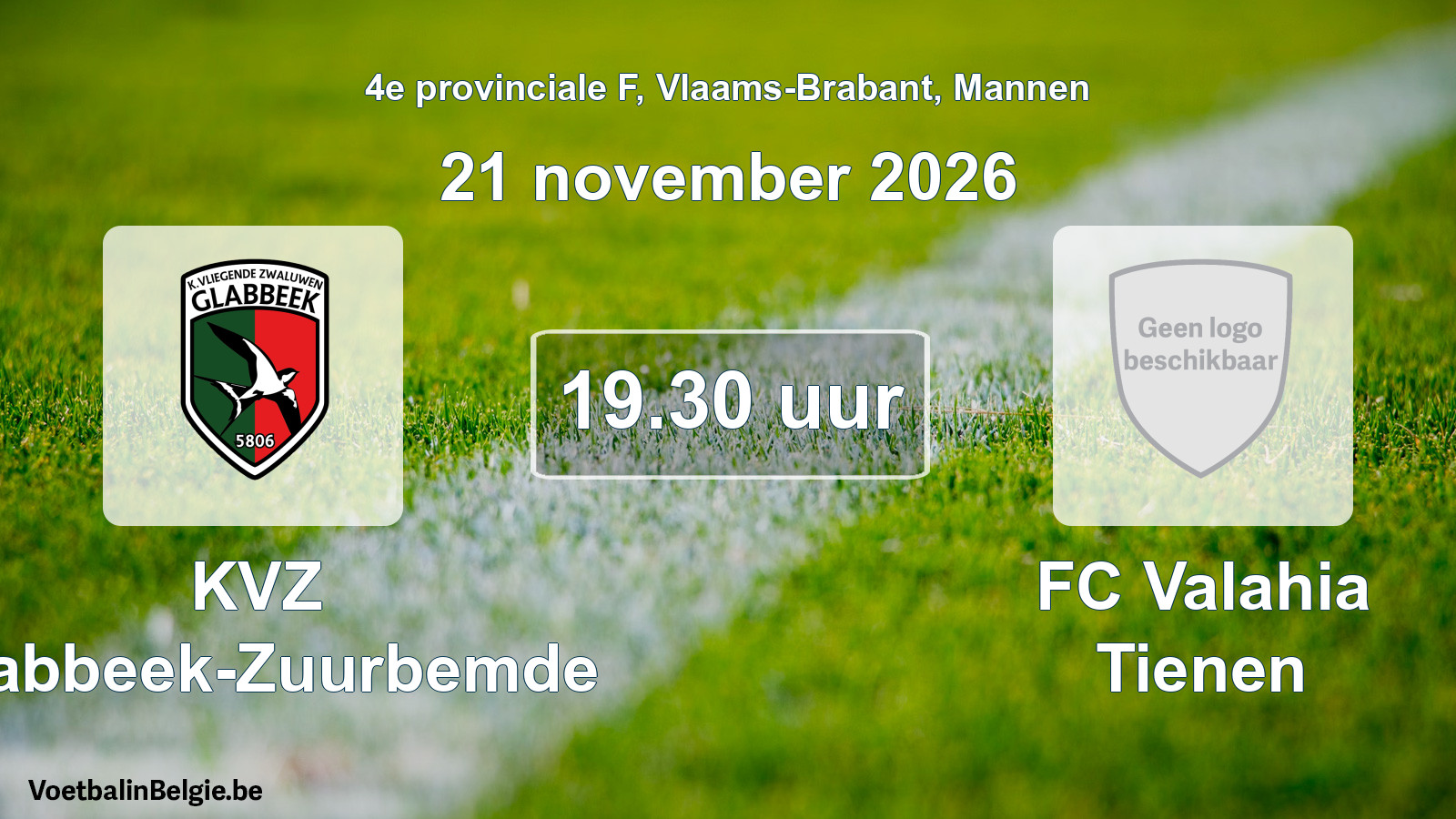 Geplande wedstrijd mannenvoetbal: KVZ Glabbeek-Zuurbemde - FC Valahia Tienen (21 november 2026)