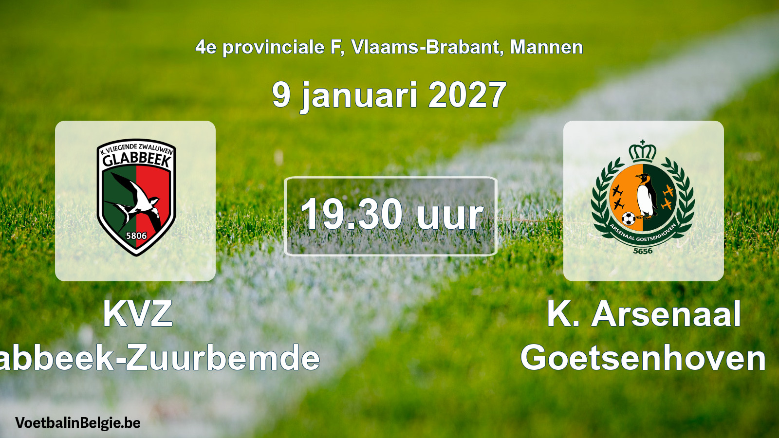 Geplande wedstrijd mannenvoetbal: KVZ Glabbeek-Zuurbemde - K. Arsenaal Goetsenhoven (9 januari 2027)