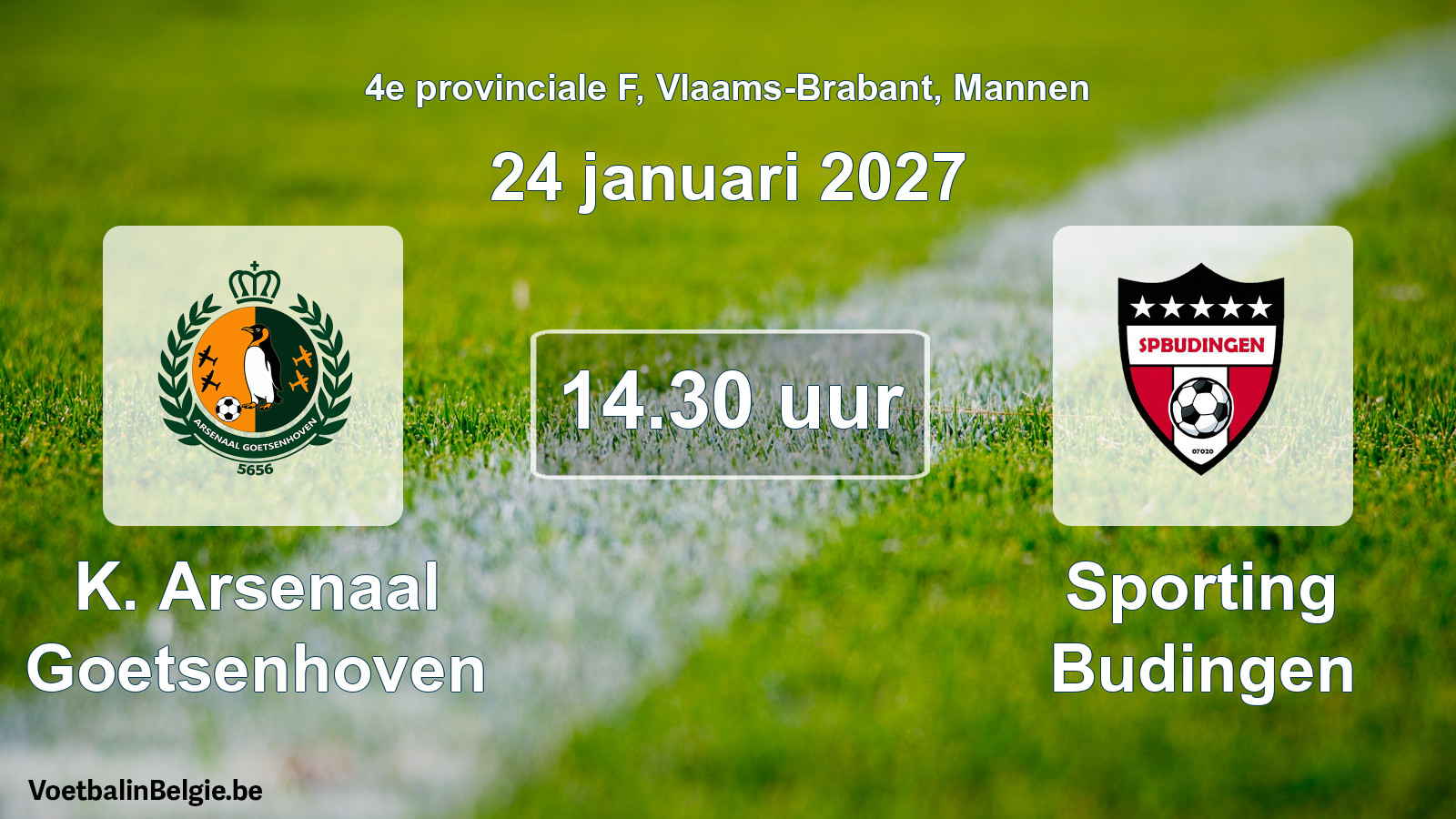 Geplande wedstrijd mannenvoetbal: K. Arsenaal Goetsenhoven - Sporting Budingen (24 januari 2027)