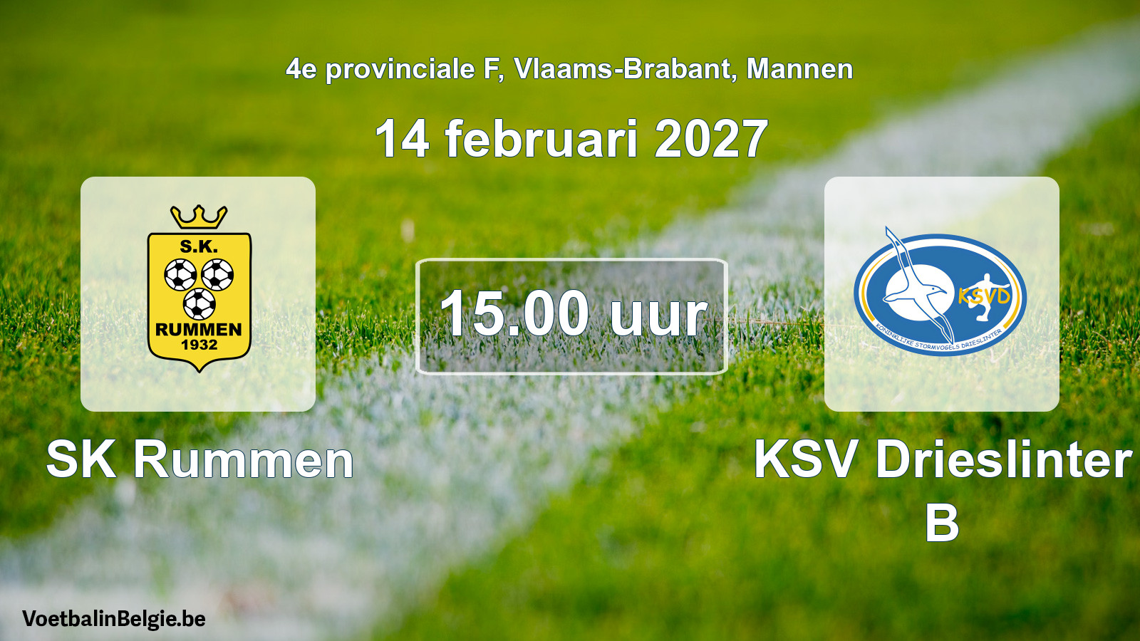 Geplande wedstrijd mannenvoetbal: SK Rummen - KSV Drieslinter B (14 februari 2027)