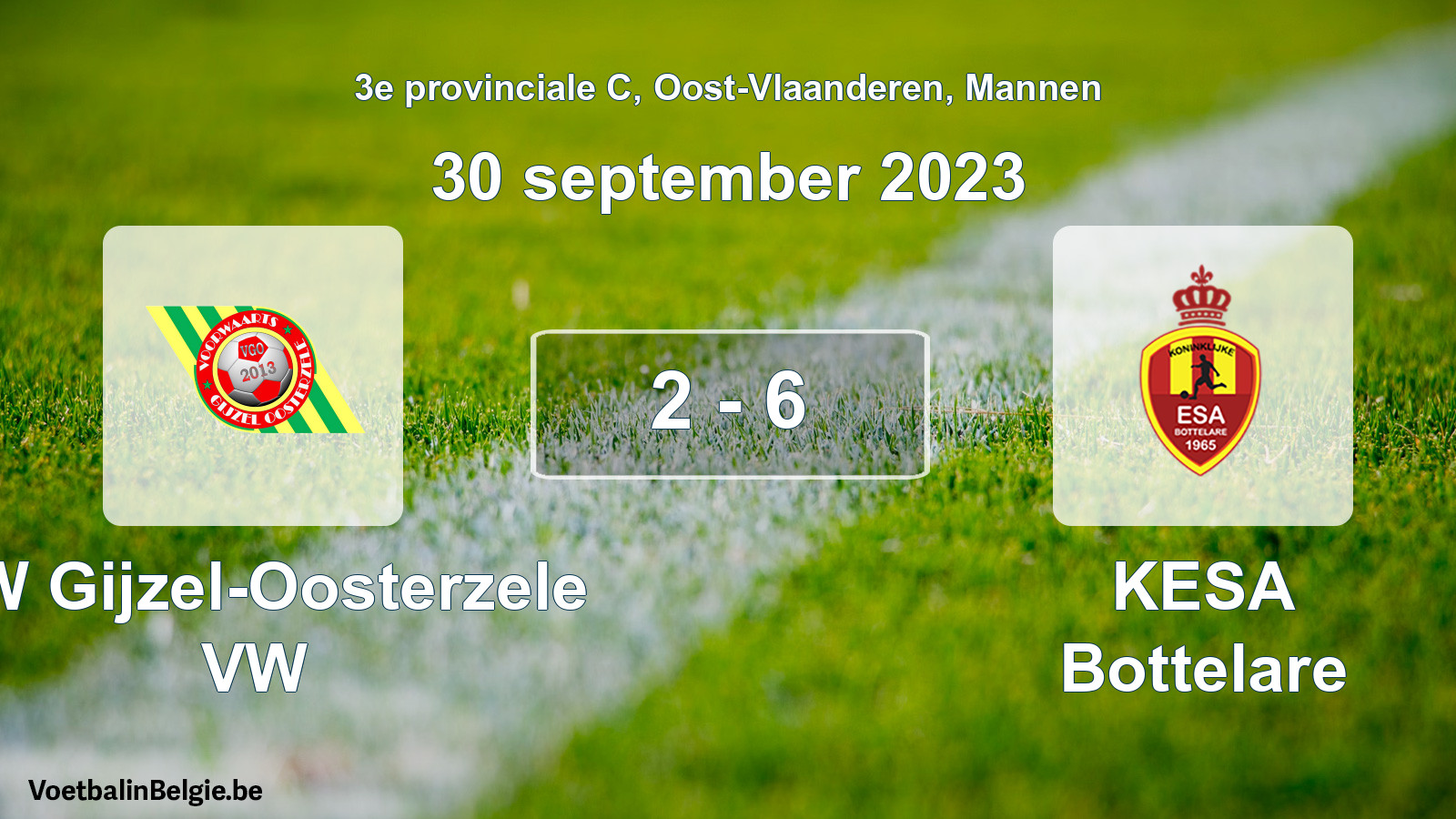Gespeelde wedstrijd mannenvoetbal: VW Gijzel-Oosterzele VW - KESA Bottelare 2 - 6 (30 september 2023)