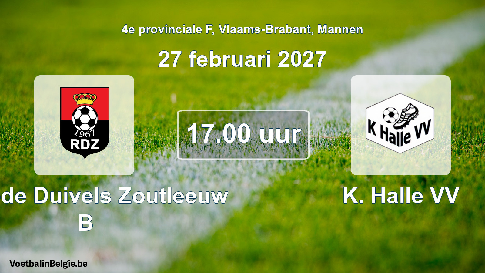 Geplande wedstrijd mannenvoetbal: K. Rode Duivels Zoutleeuw B - K. Halle VV (27 februari 2027)