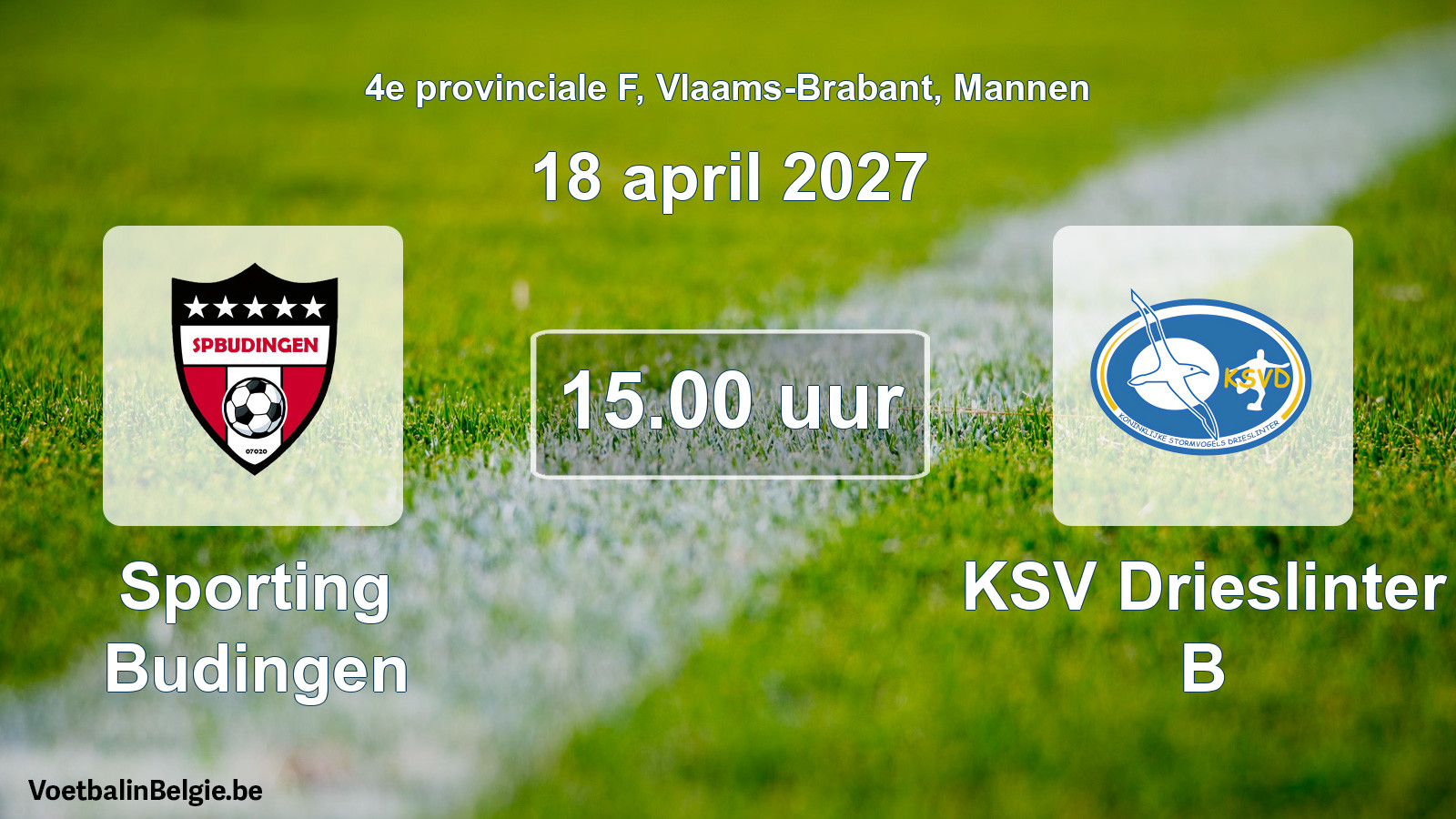 Geplande wedstrijd mannenvoetbal: Sporting Budingen - KSV Drieslinter B (18 april 2027)