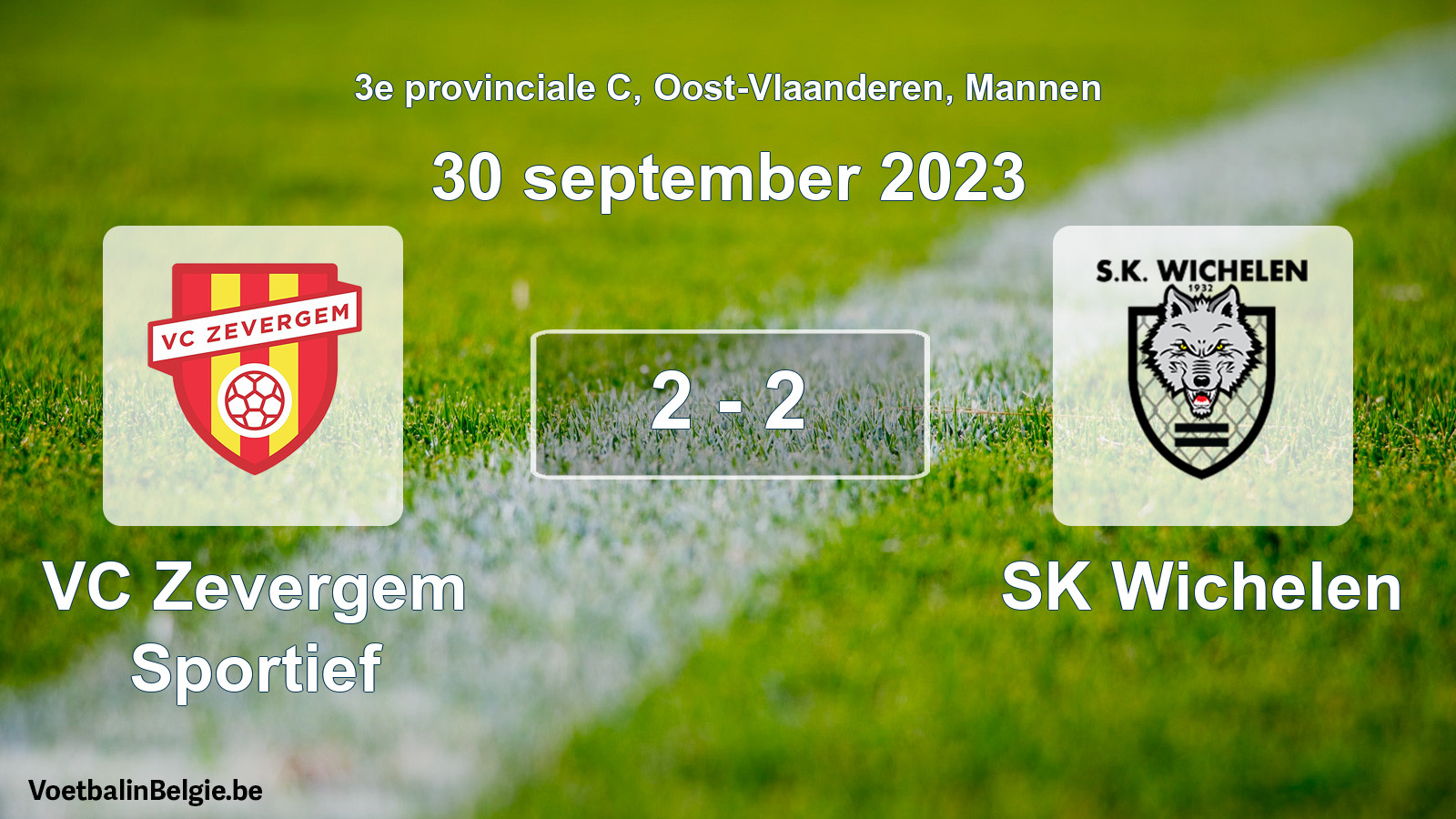 Gespeelde wedstrijd mannenvoetbal: VC Zevergem Sportief - SK Wichelen 2 - 2 (30 september 2023)