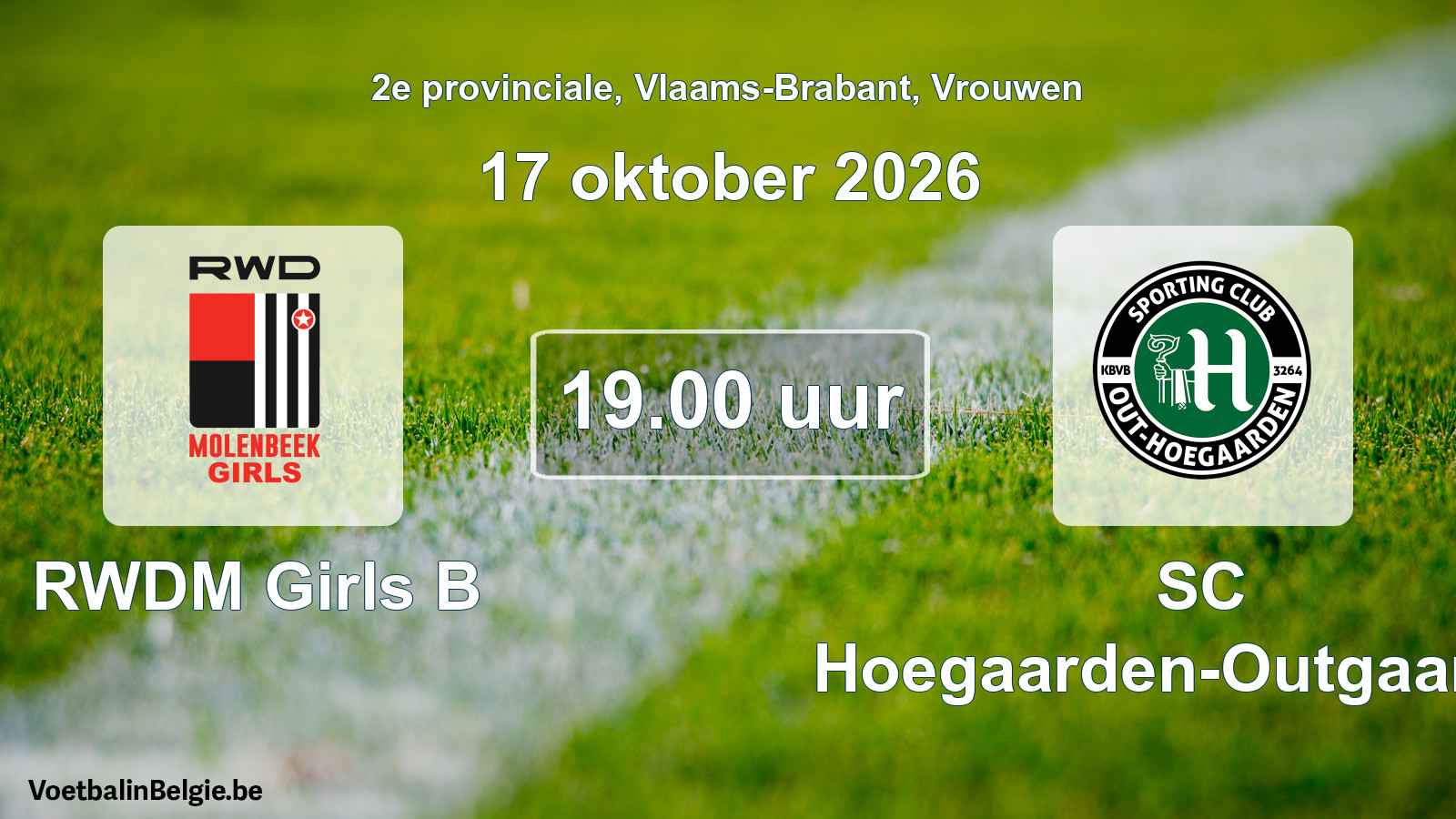 Geplande wedstrijd vrouwenvoetbal: RWDM Girls B - SC Hoegaarden-Outgaarden (17 oktober 2026)
