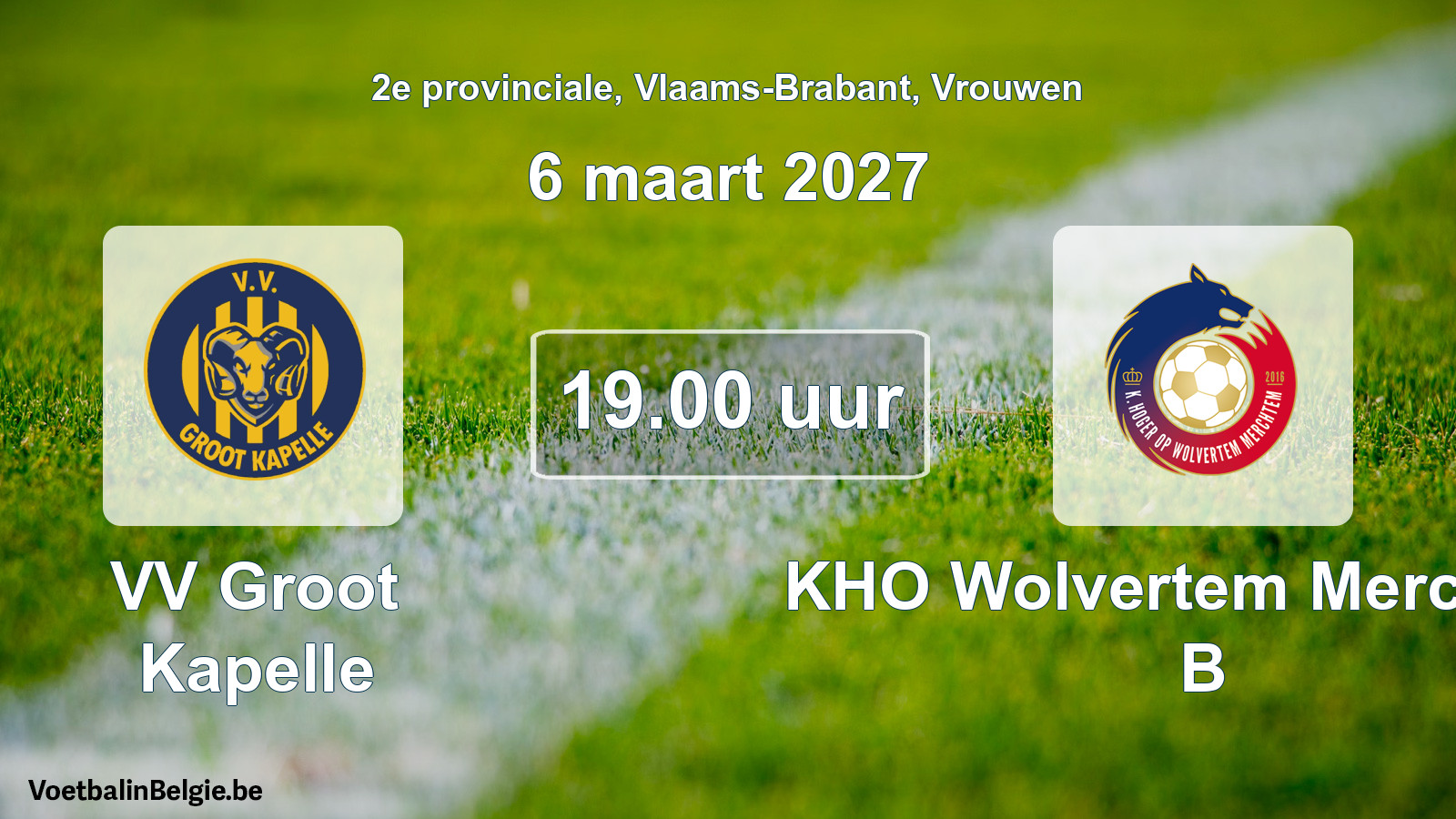 Geplande wedstrijd vrouwenvoetbal: VV Groot Kapelle - KHO Wolvertem Merchtem B (6 maart 2027)