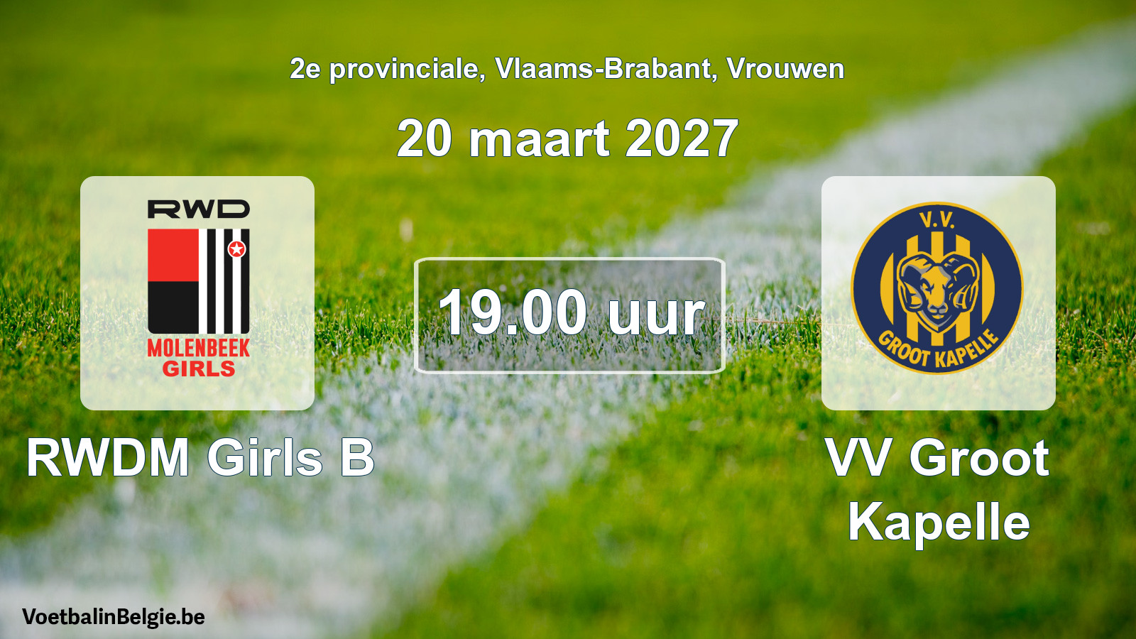 Geplande wedstrijd vrouwenvoetbal: RWDM Girls B - VV Groot Kapelle (20 maart 2027)