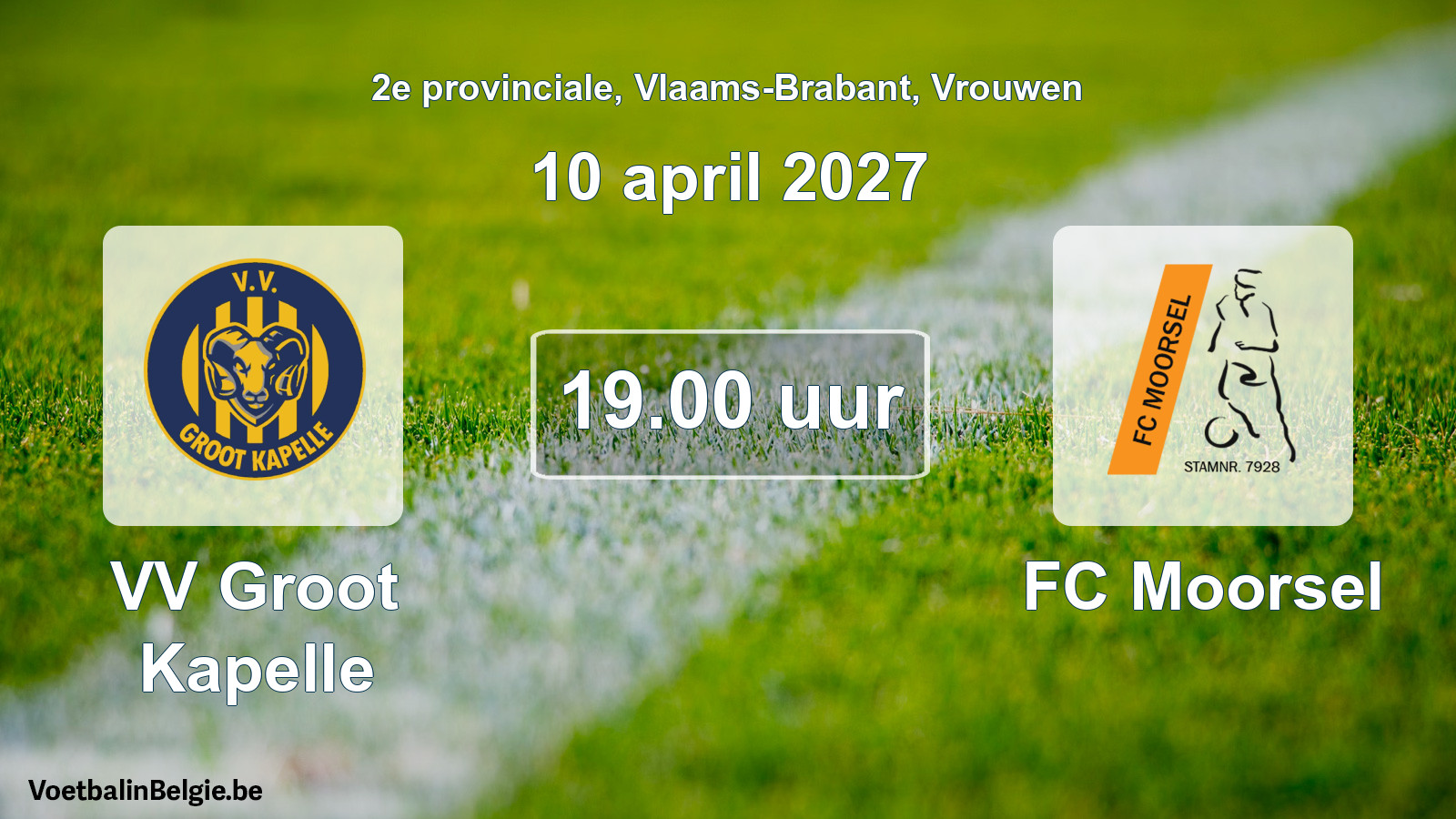 Geplande wedstrijd vrouwenvoetbal: VV Groot Kapelle - FC Moorsel (10 april 2027)
