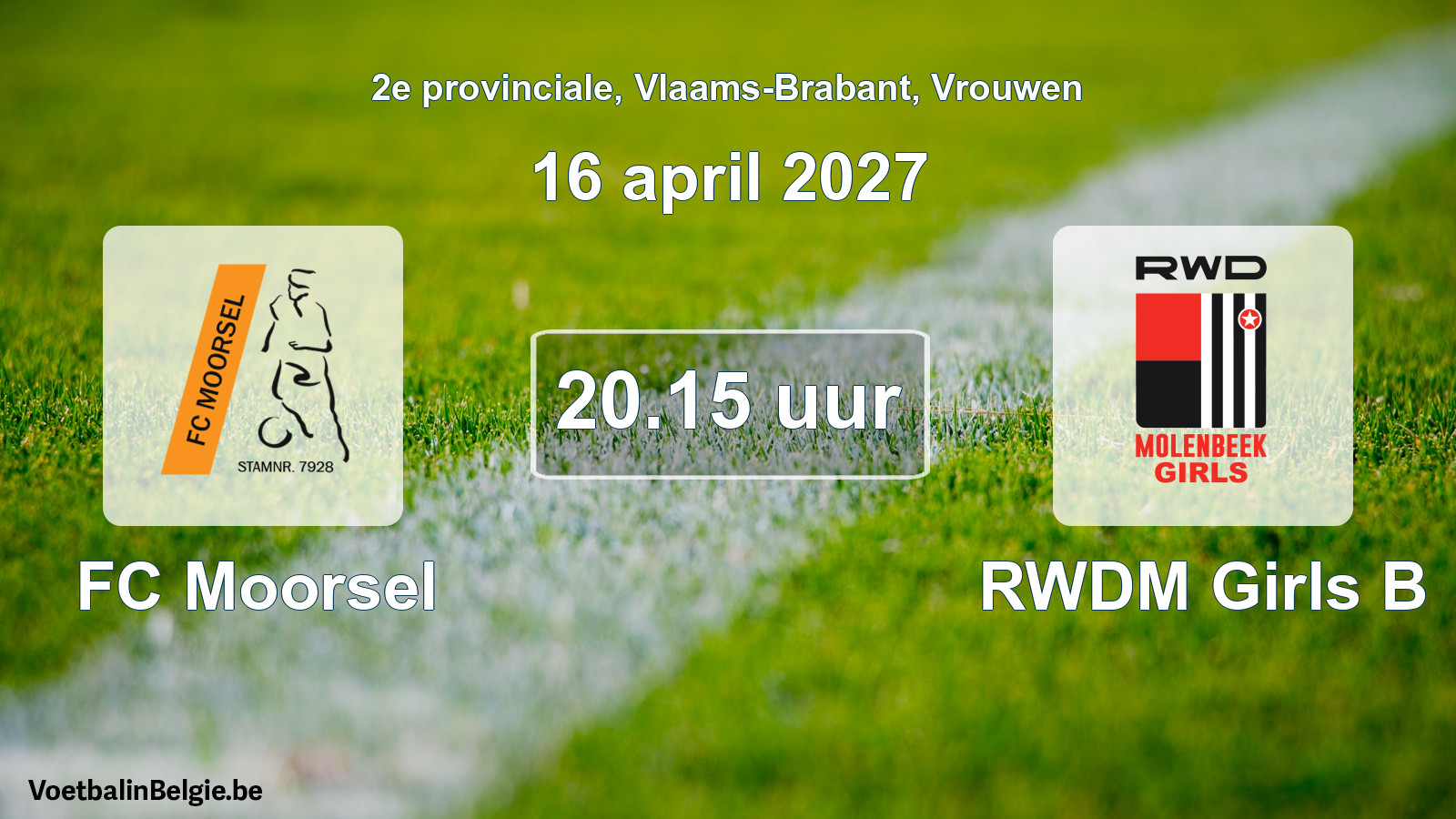 Geplande wedstrijd vrouwenvoetbal: FC Moorsel - RWDM Girls B (16 april 2027)