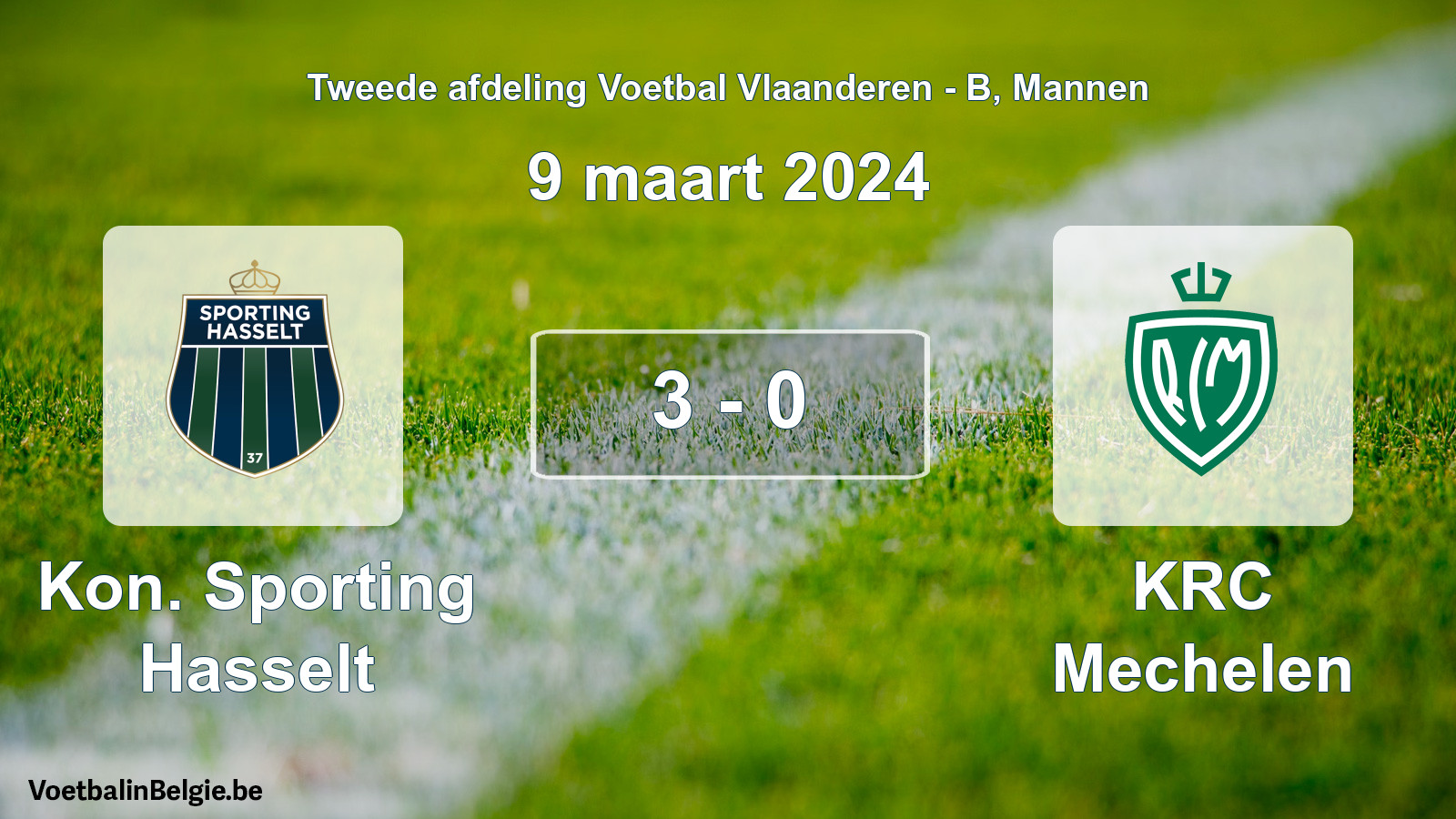 Gespeelde wedstrijd mannenvoetbal: Kon. Sporting Hasselt - KRC Mechelen 3 - 0 (9 maart 2024)