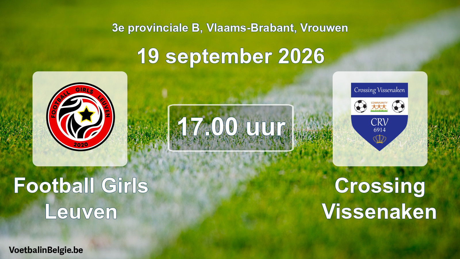 Geplande wedstrijd vrouwenvoetbal: Football Girls Leuven - Crossing Vissenaken (19 september 2026)