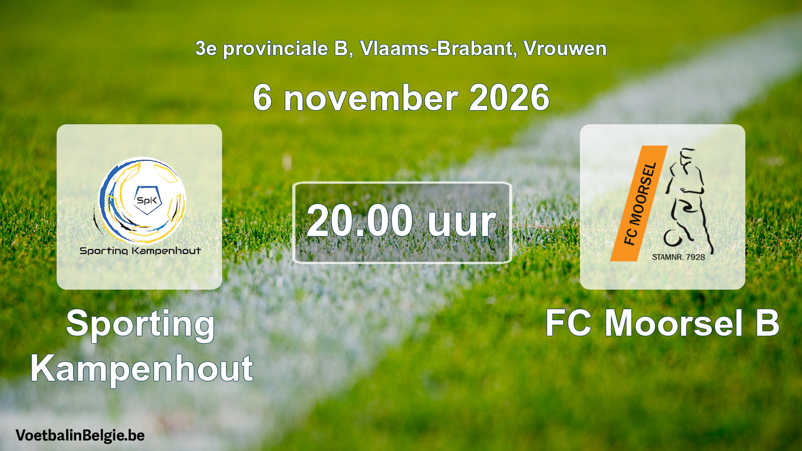 Geplande wedstrijd vrouwenvoetbal: Sporting Kampenhout - FC Moorsel B (6 november 2026)