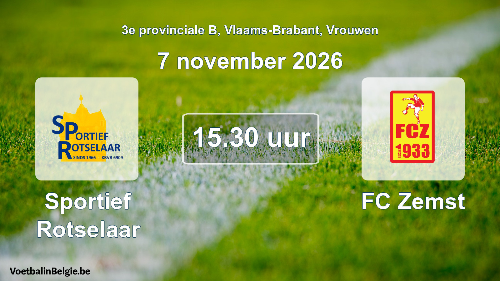 Geplande wedstrijd vrouwenvoetbal: Sportief Rotselaar - FC Zemst (7 november 2026)