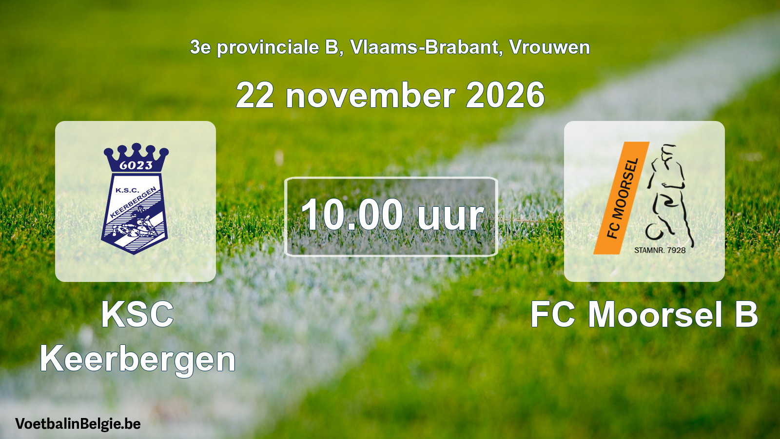 Geplande wedstrijd vrouwenvoetbal: KSC Keerbergen - FC Moorsel B (22 november 2026)