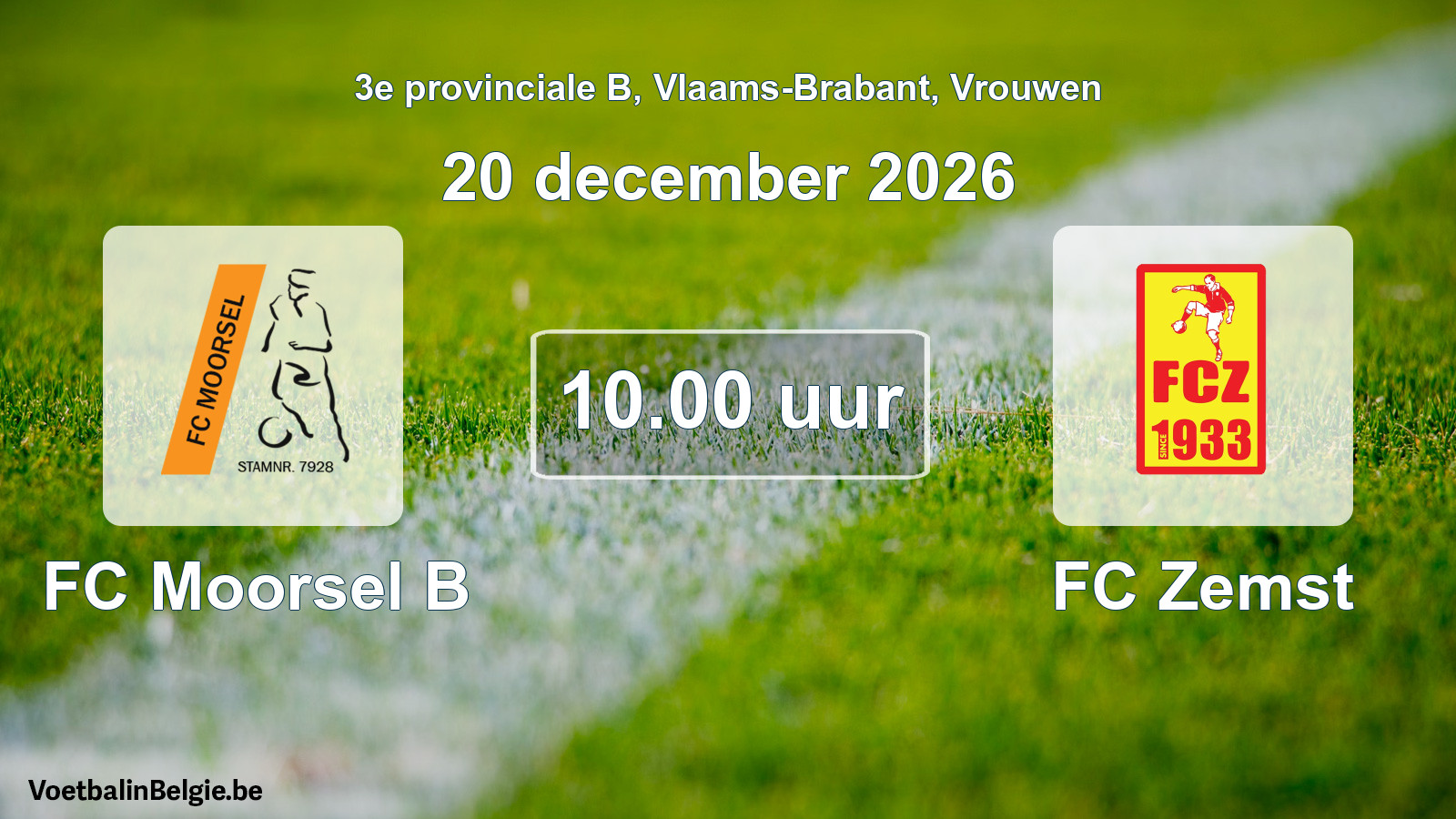 Geplande wedstrijd vrouwenvoetbal: FC Moorsel B - FC Zemst (20 december 2026)