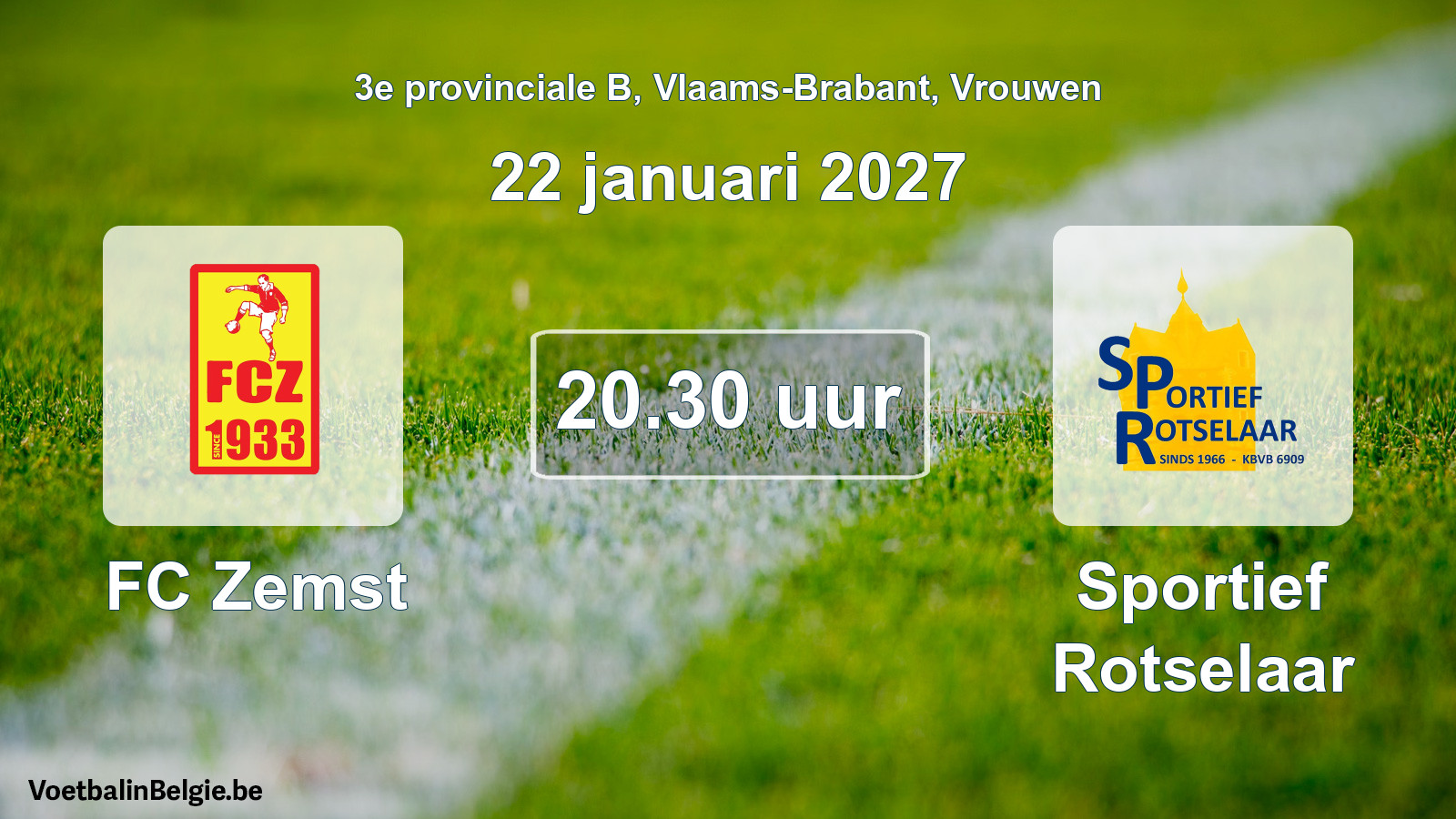 Geplande wedstrijd vrouwenvoetbal: FC Zemst - Sportief Rotselaar (22 januari 2027)
