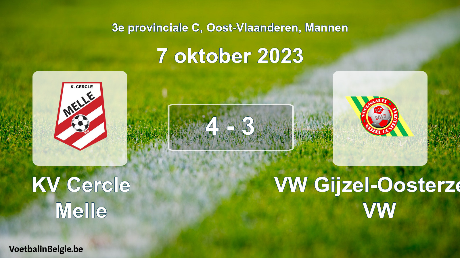 Gespeelde wedstrijd mannenvoetbal: KV Cercle Melle - VW Gijzel-Oosterzele VW 4 - 3 (7 oktober 2023)