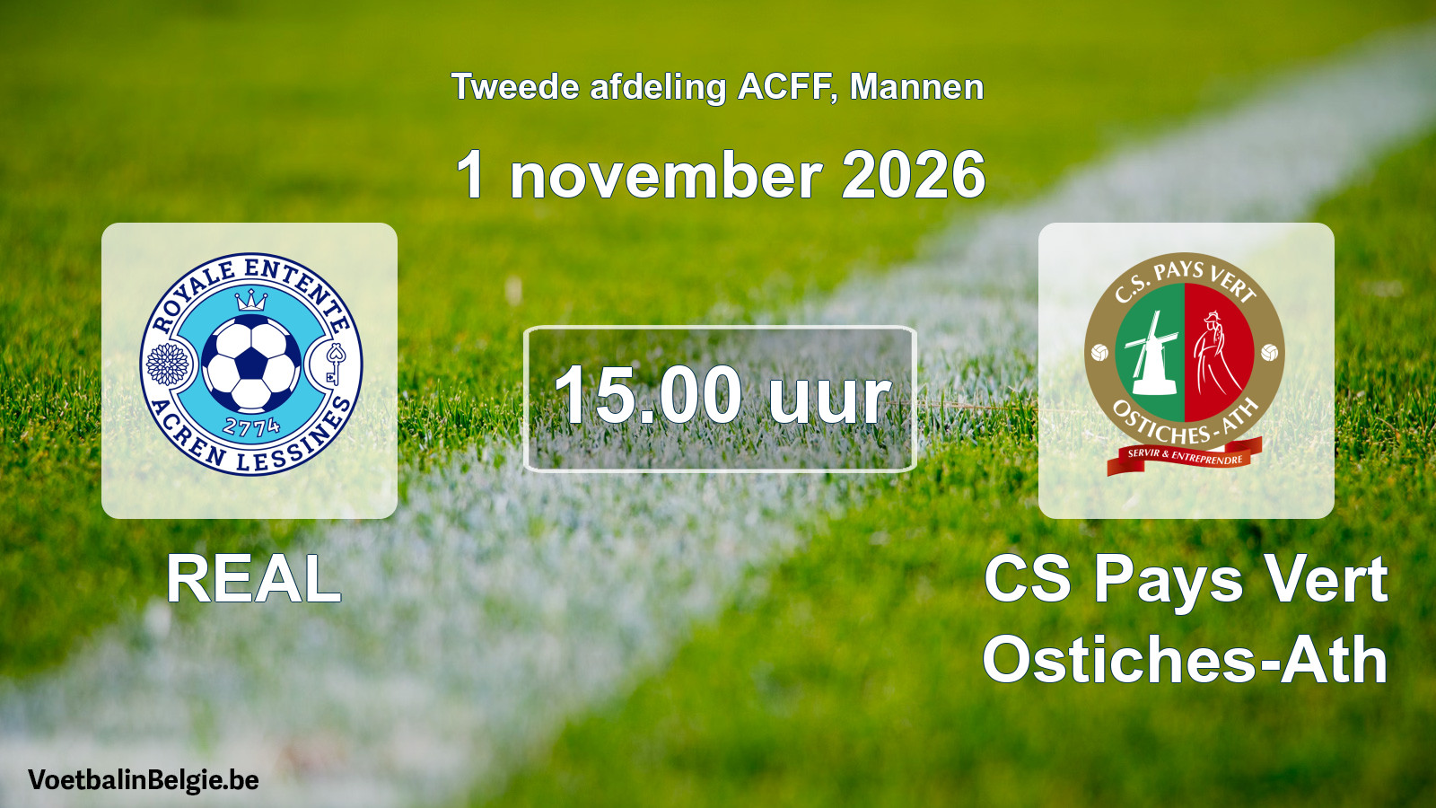 Geplande wedstrijd mannenvoetbal: REAL - CS Pays Vert Ostiches-Ath (1 november 2026)