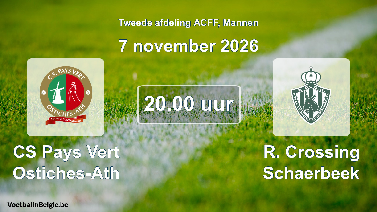 Geplande wedstrijd mannenvoetbal: CS Pays Vert Ostiches-Ath - R. Crossing Schaerbeek (7 november 2026)