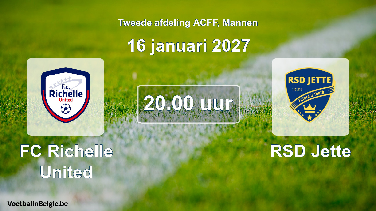 Geplande wedstrijd mannenvoetbal: FC Richelle United - RSD Jette (16 januari 2027)