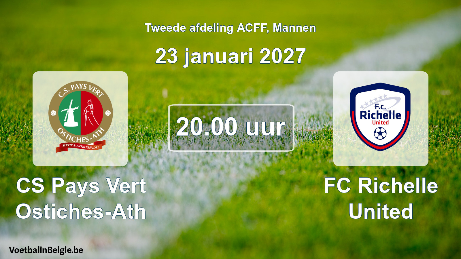 Geplande wedstrijd mannenvoetbal: CS Pays Vert Ostiches-Ath - FC Richelle United (23 januari 2027)