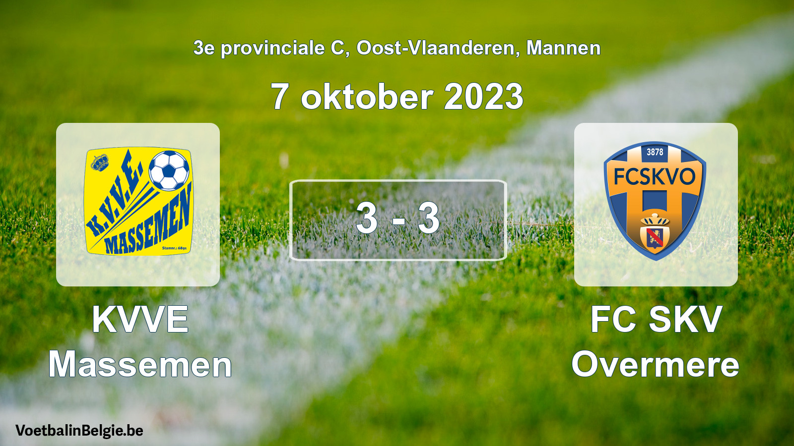 Gespeelde wedstrijd mannenvoetbal: KVVE Massemen - FC SKV Overmere 3 - 3 (7 oktober 2023)