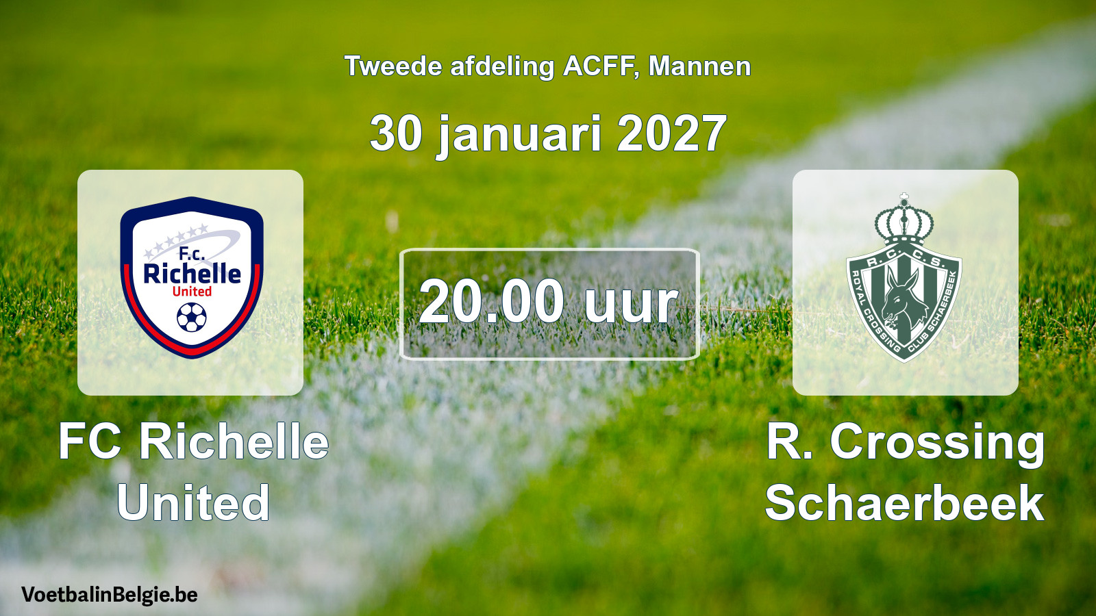Geplande wedstrijd mannenvoetbal: FC Richelle United - R. Crossing Schaerbeek (30 januari 2027)